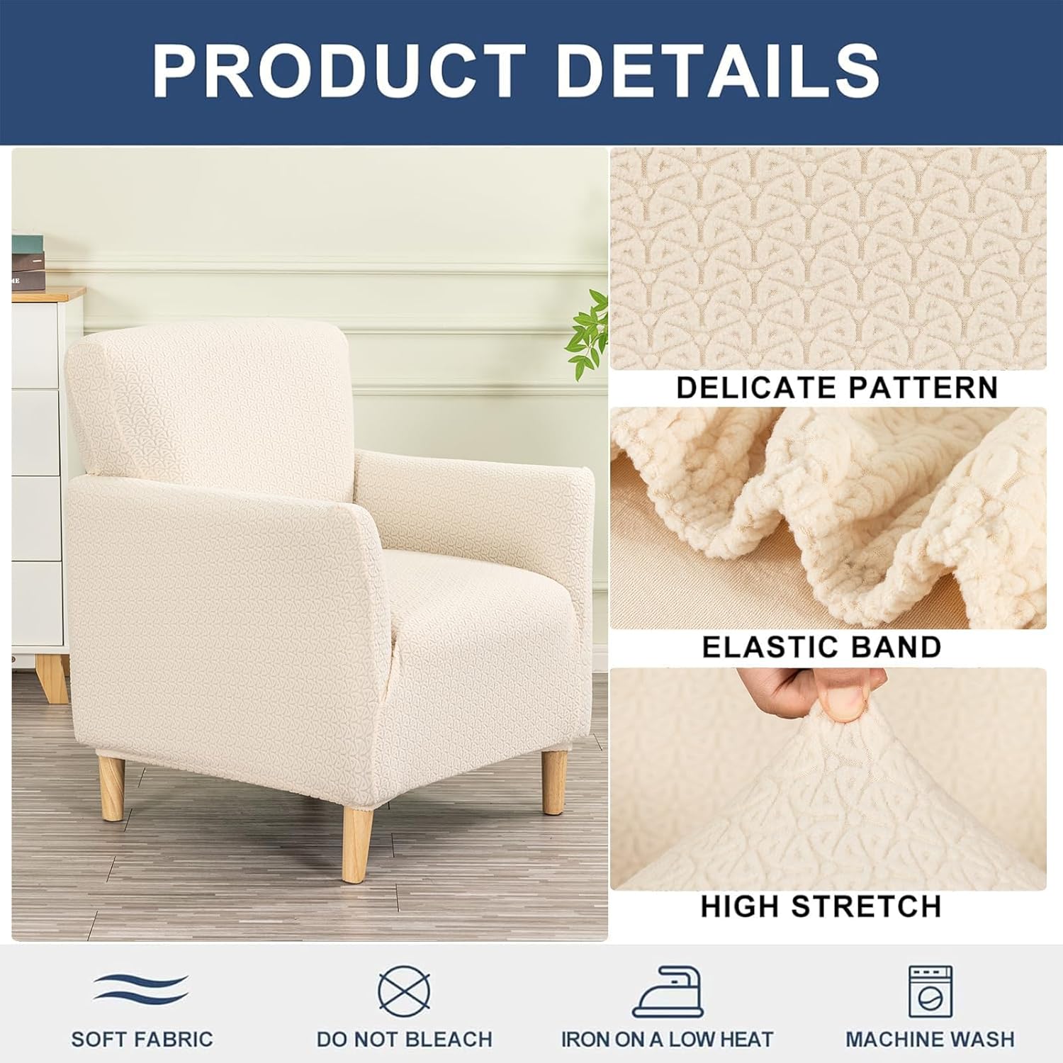Banquet Armchair Slipcover Stretch Jacquard Chair Covers 1-Piece Armchair Sofa Covers Soft Arm Chair Cover Removable Washable Single Couch Covers Furniture Protector for Living Room - Set of 1