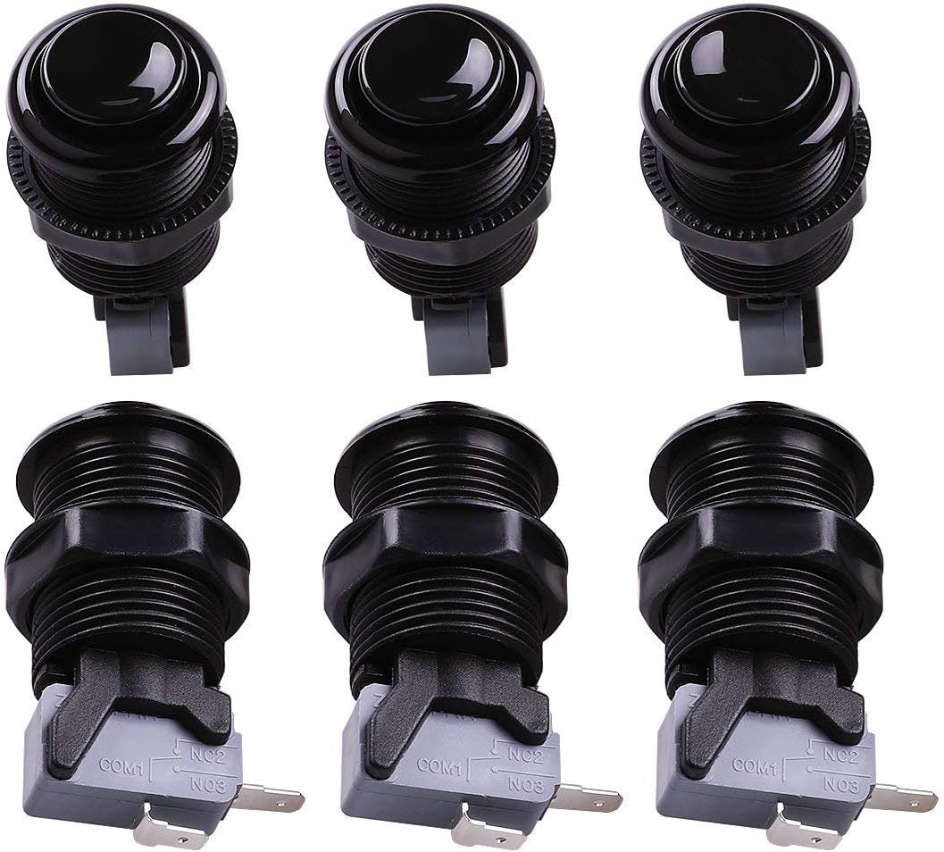 Reyann 6X Black Happ Type Standard Arcade Push Button with Microswitch for Mame/Jamma/Arcade Video Games