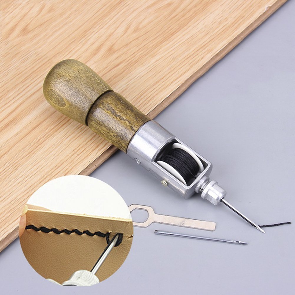 Co-link DIY Handmade Leather Tool Leather Factory Lock Stitch Sewing Awl Automatic Awl Leather Craft Tool Super Carving Wax Line Hand Art Needle Sewing Machine