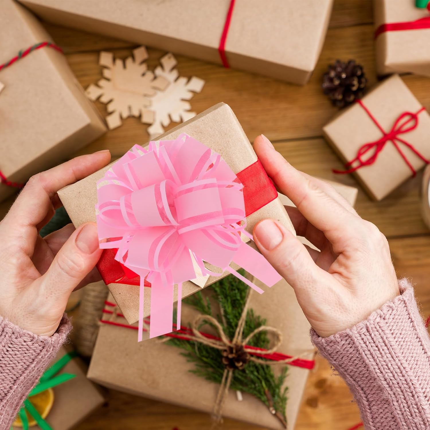 40 Pieces 6 Inches and 3 Inches Pull Bow Wrapping Pull Bow Ribbon Pull Bows for Wedding Baskets,Large Bows for Presents. (Pink) - Image 6