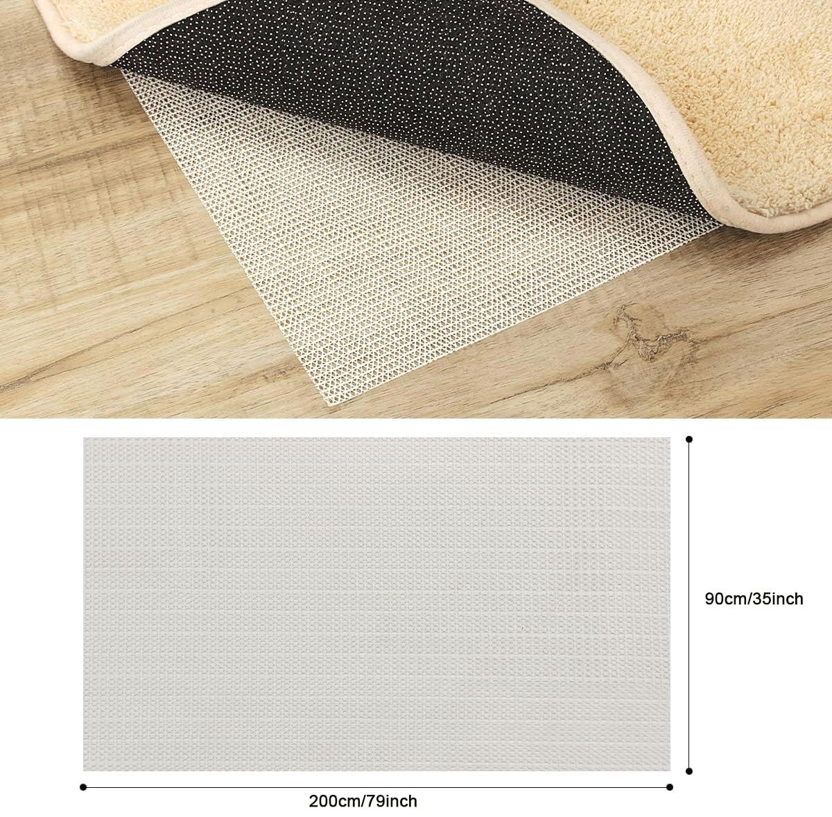 1 Pack 90x200cm Non-Slip Rug Pad Gripper, Multipurpose Anti-Slip Underlay for Rugs Drawers, Shelves & Hard Smooth Floors (Beige) - Image 3