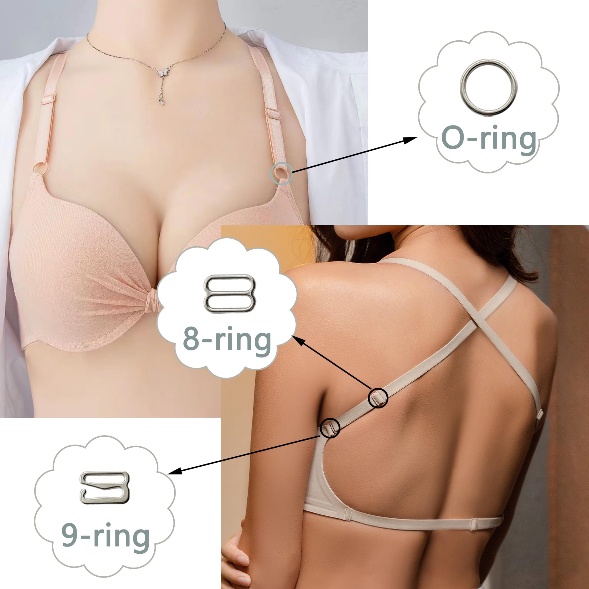 20 Paia Reggispalle Reggiseno E Costume Da Bagno Reggicalze Decorative  Nero E Argento