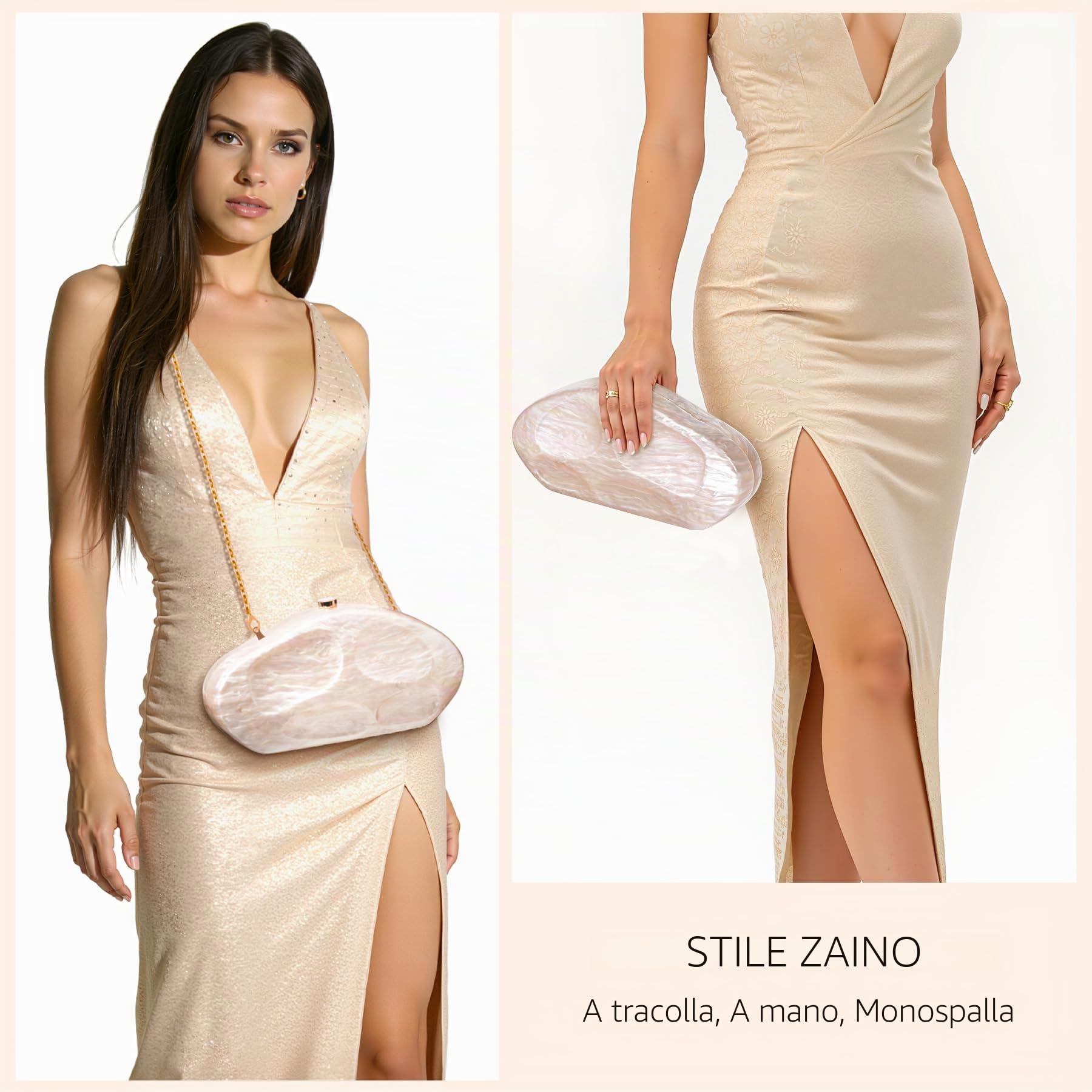 Larcenciel Pochette in Acrilico da Donna, Borsa Champagne a Forma di Conchiglia Irregolare con Catena Rimovibile, Elegante Borsa da Sera, per Feste di Nozze, Balli, Cocktail, 26,5x5 x13cm