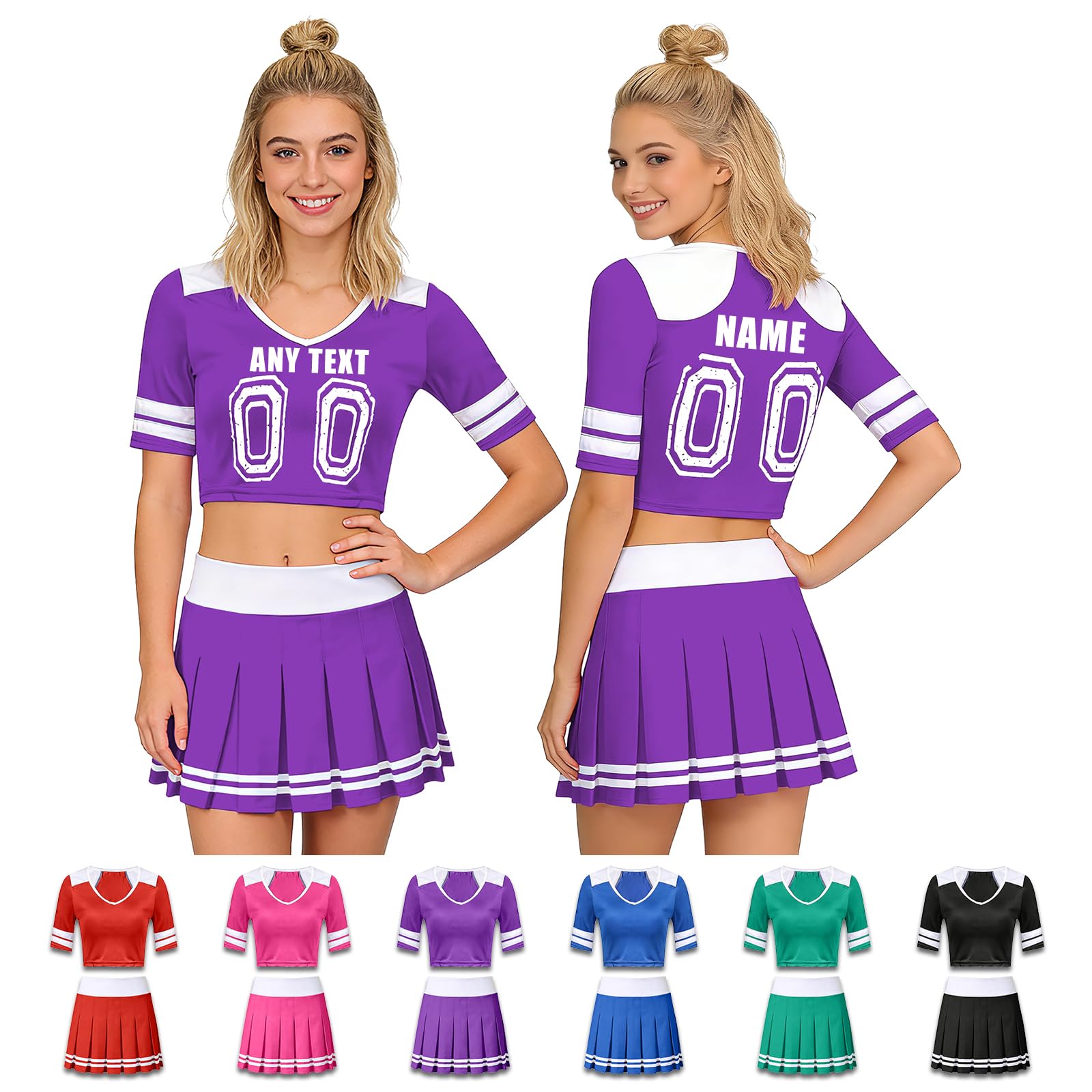 Guooyuuyu Personalised Girls Cheerleader Outfit Adult with Name Team Number, Personalized Cheerleader Uniform Costume Skirts for Women Girls and Students, Ideal for Football Match, Party, Dress Up