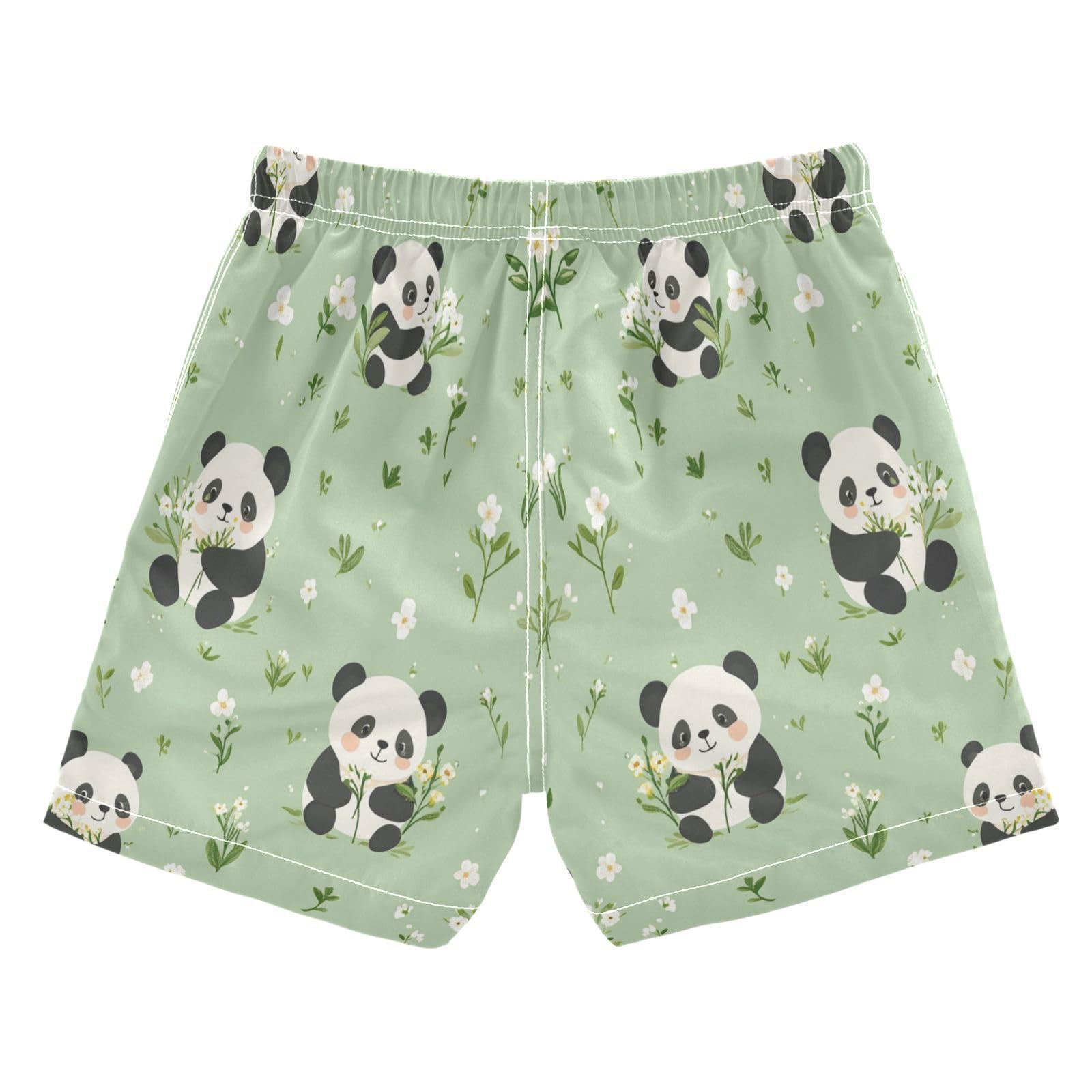 Jucciaco Boys Swim Trunk Quick Dry Beach Board Shorts Panda Cute Bear Green Swimwear for Kids
