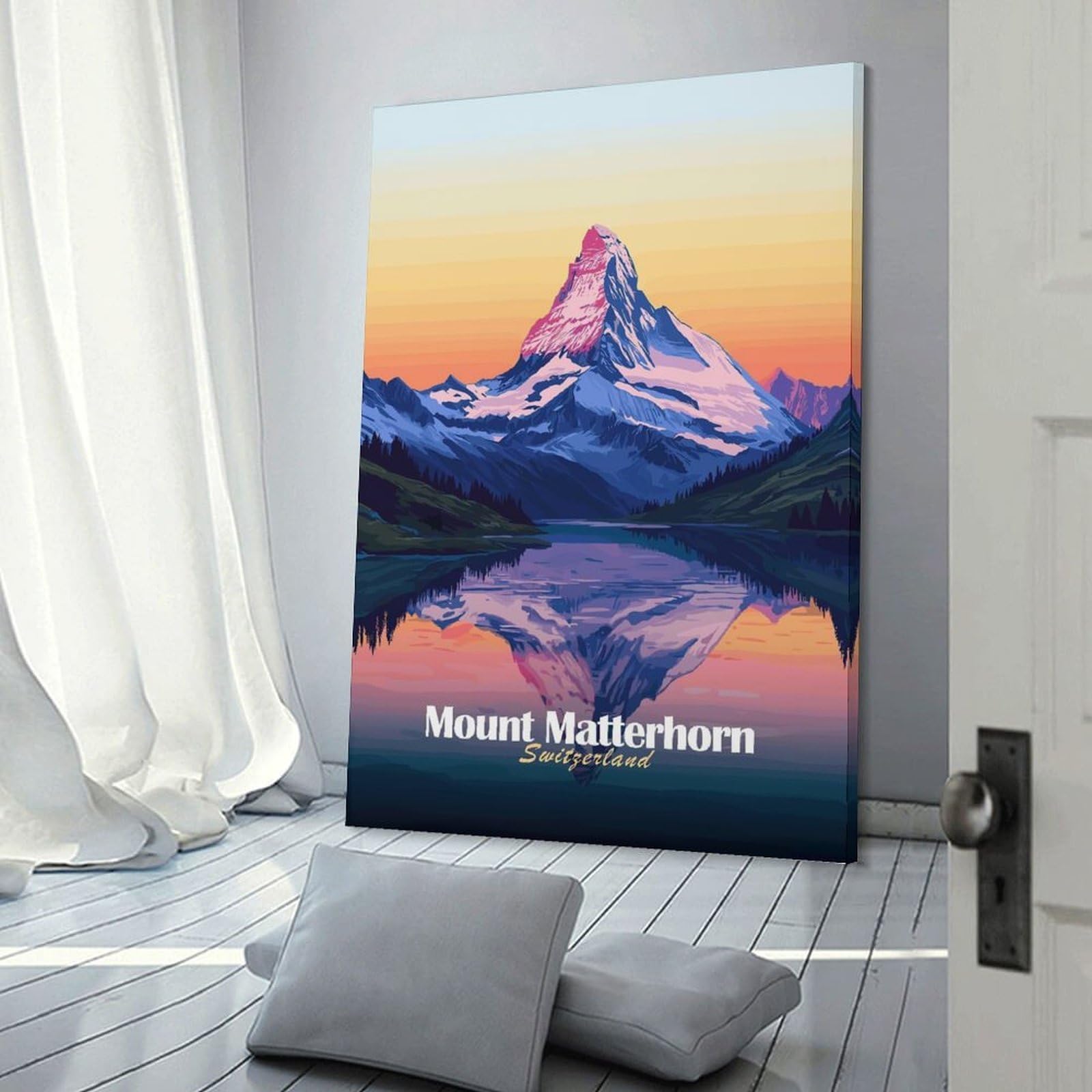 Junmoney Wall Picture Print Mount Matterhorn Sunset, 08x12inch(20x30cm), for Entryway, Lounge Links Or Small Walls, Home Artwork for First Impressions
