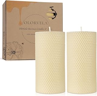 Beeswax Pillar Candles-Pack 2- Hand Rolled All Pure Beeswax Candle Perfect Dripless and Smokeless for Home Decor,Party, Birthday Christmas Gifts（3 x 6 inch ）