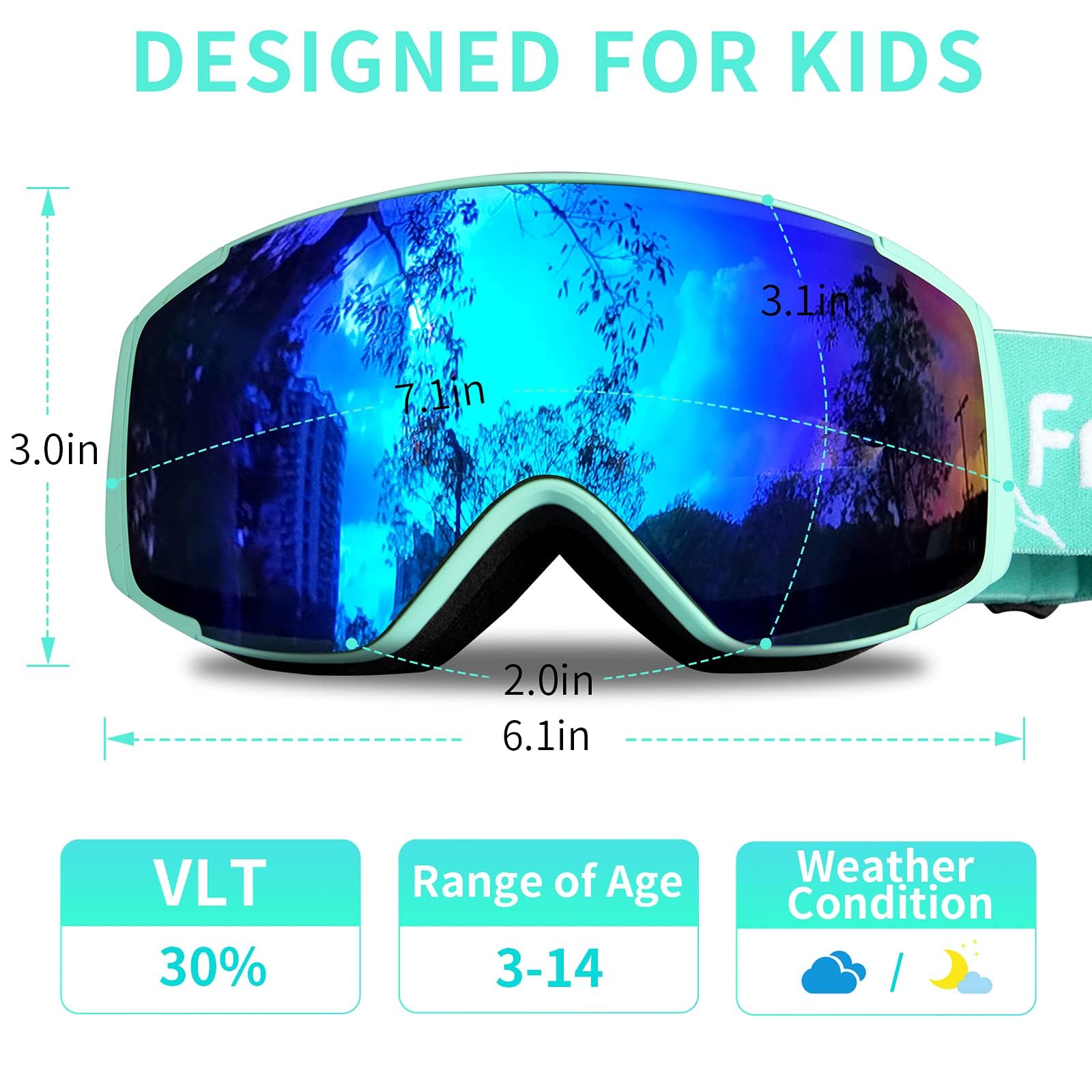 Freela Occhiali da sci e snowboard per bambini (3-14) occhiali antinebbia anti-UV per ragazze ragazzi attrezzatura da sci da neve