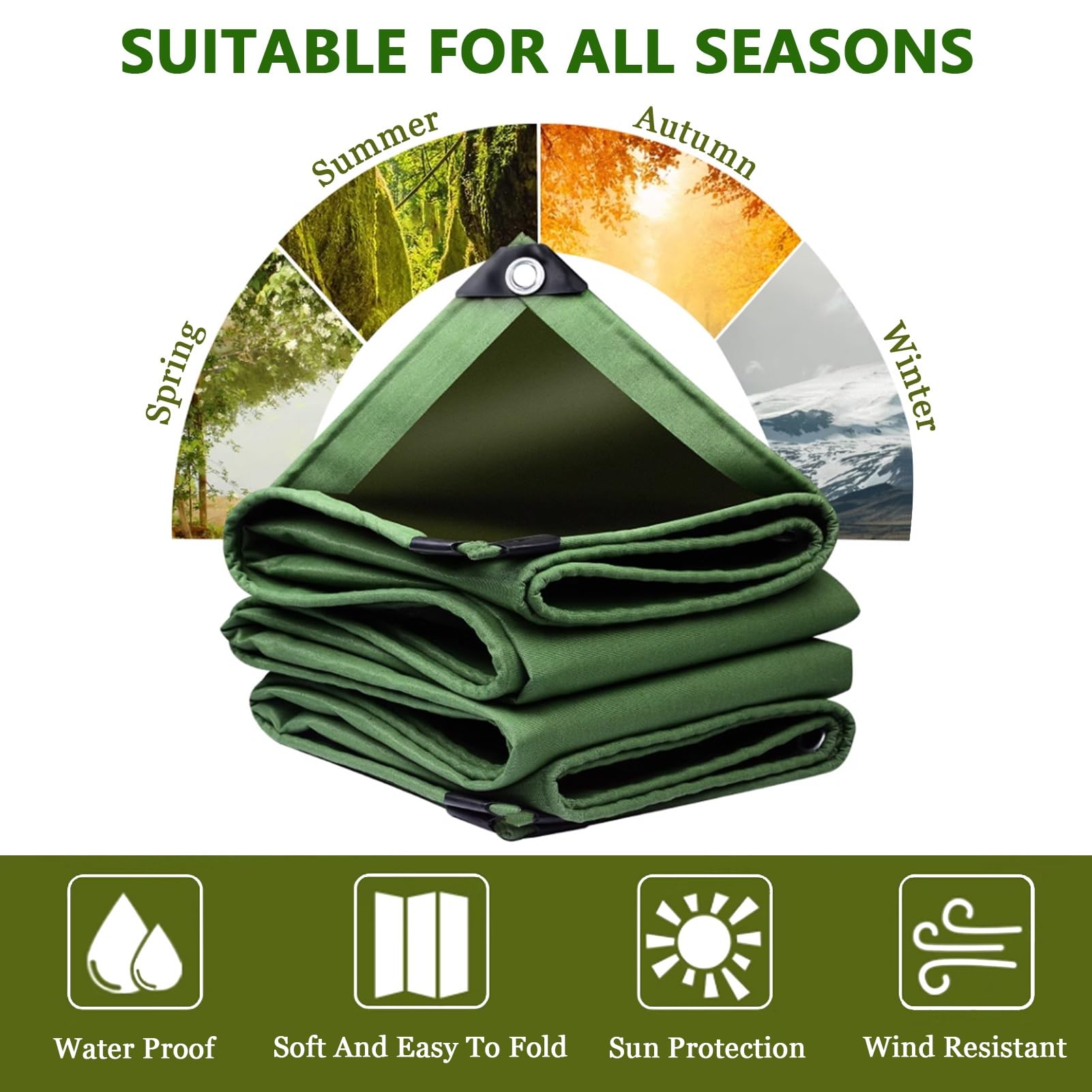 Telo Impermeabile Resistente 1x1.5m 1.2x1.5m 2x3m 3x4m 3x6m 4x6m Telo di Copertura in Tela Impermeabile al 100%, Telo di Fondo Pieghevole Tenda Antipioggia, Verde (Size : 1x3.5m)