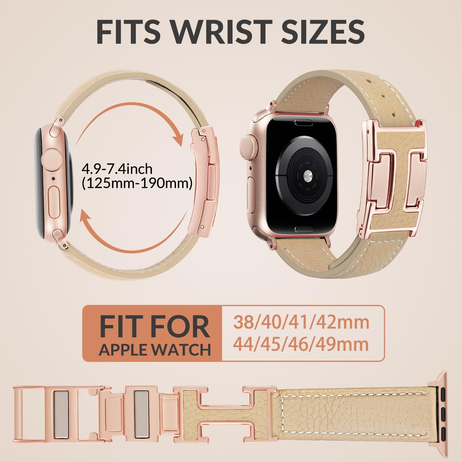 Leather Magnetic Band Compatible with Apple Watch Bands 38mm 40mm 41mm 42mm 44mm 45mm 46mm 49mm for Women Men，Top Grain Leather Designer Replacement Strap for iWatch Ultra SE Series11/10/9/8/7/6/5/4/3/2/1 - Image 3