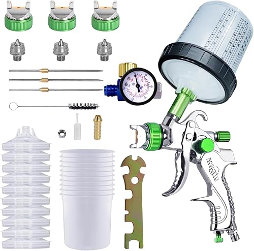 ROIKETU HVLP - Pulverizador de pintura con 10 tazas rápidas de mezcla de 21.1 onzas líquidas, juego de pistola de pintura en aerosol que contiene 3