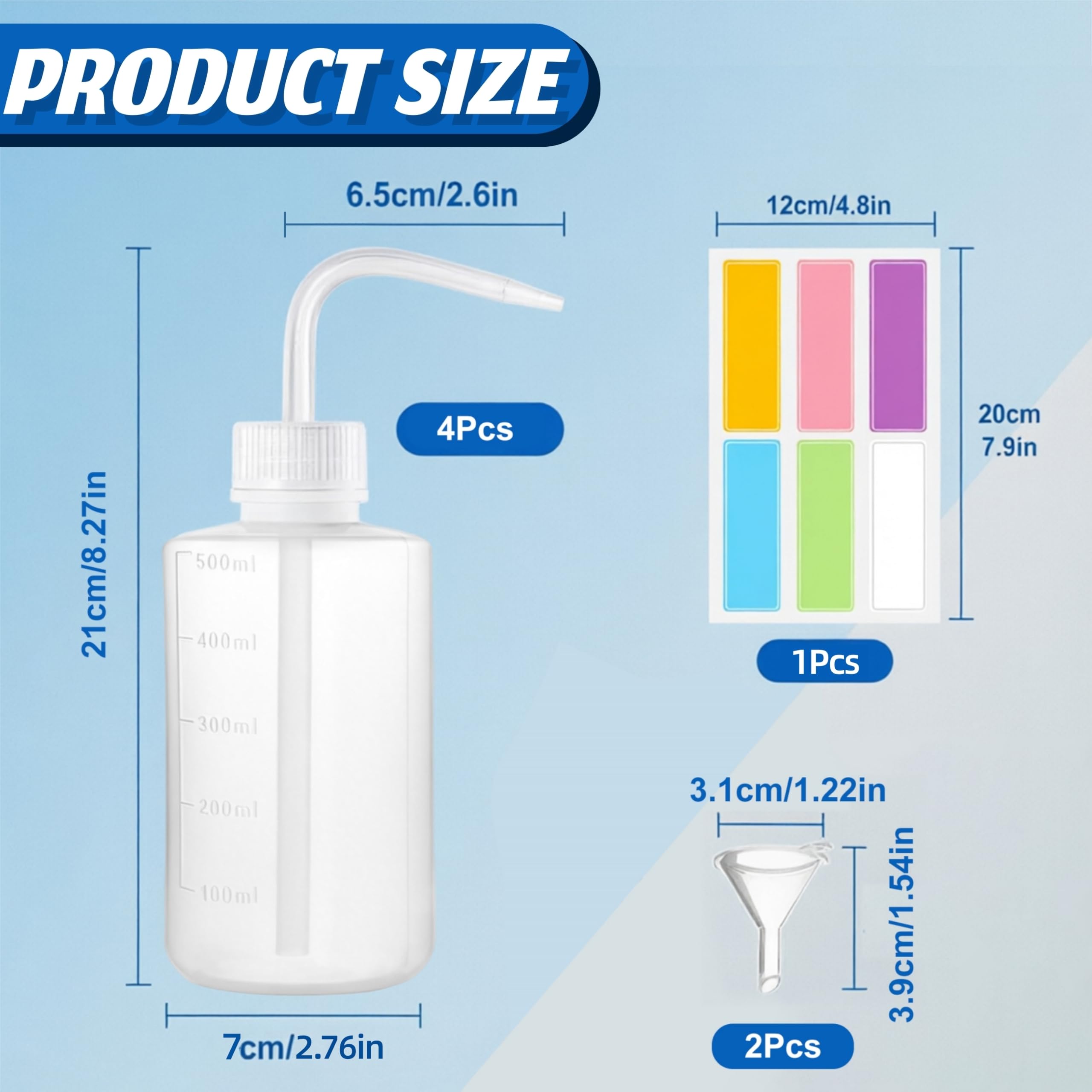 Botellas de Lavado 500 ml, Plástico Transparente, Squeeze Wash Bottle con Embudo para Laboratorio