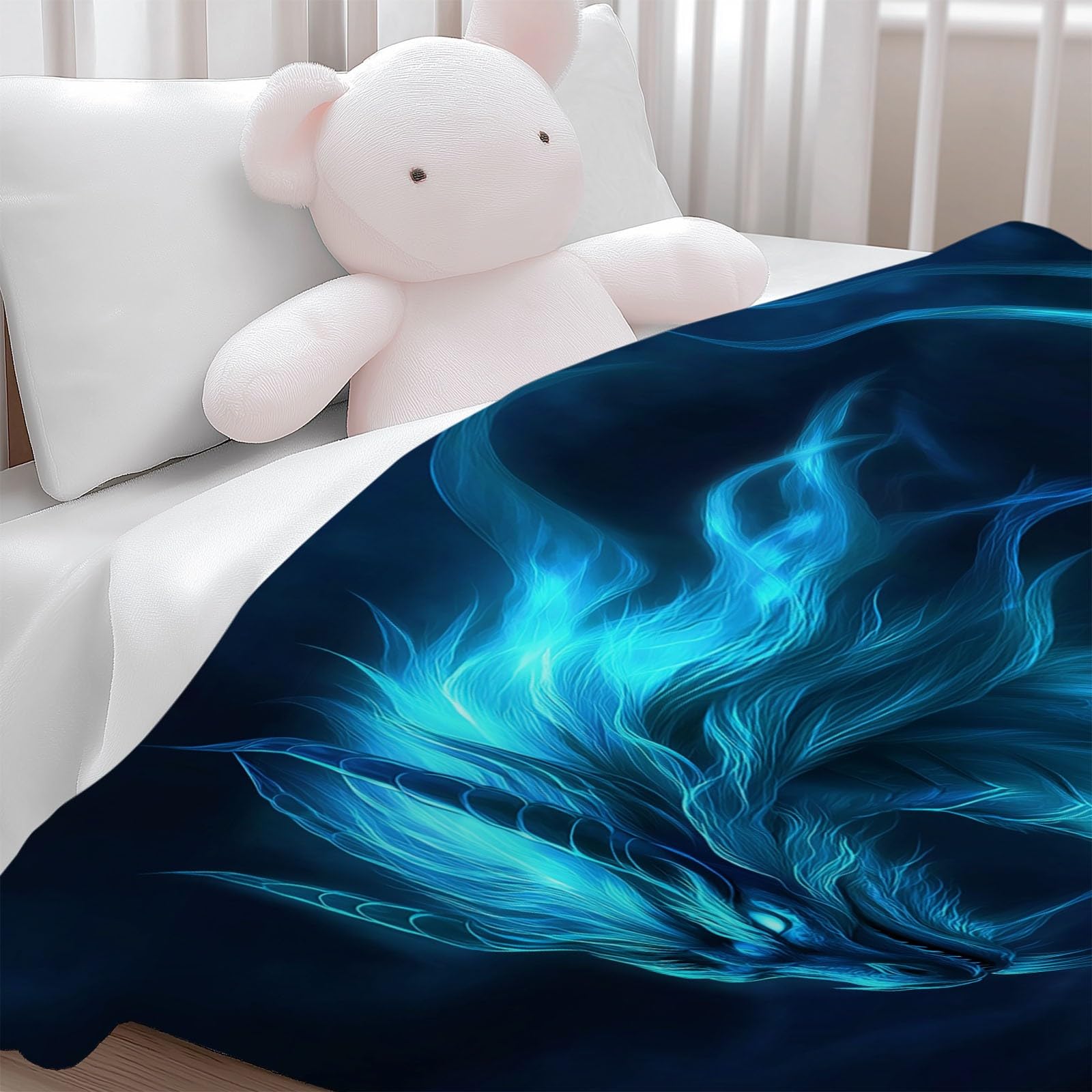 Smok Fantastyczny koc flanelowy z polaru, ciepły, lekki koc na każdą porę roku, koc polarowy, odporny na mechacenie się na łóżko, sofę, kanapę, niebieski, 180 x 200 cm