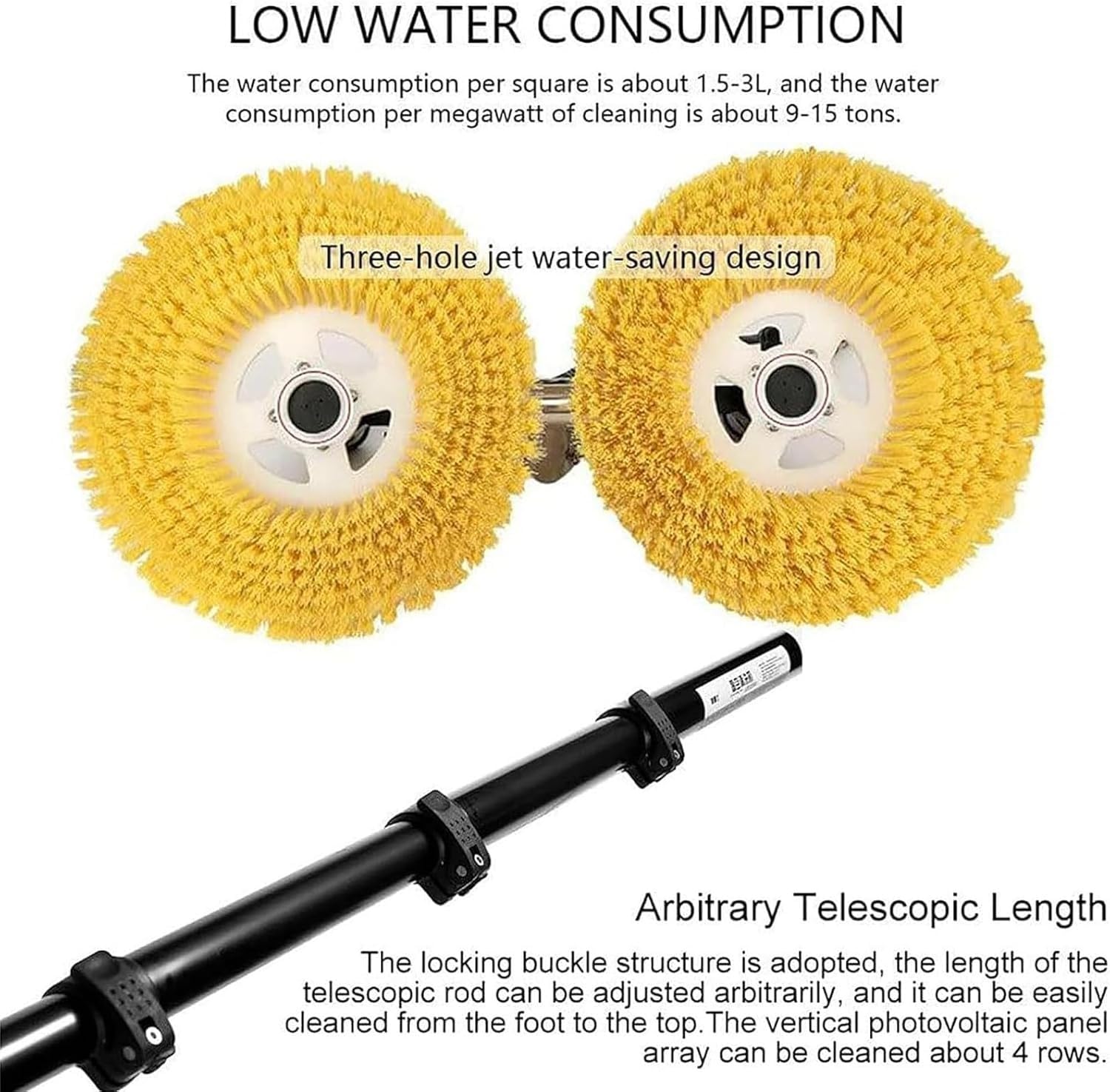 Cepillo Limpiador de Paneles solares eléctrico con Mango Extensible Ajustable para Limpiar Cristales de Ventanas Exteriores.