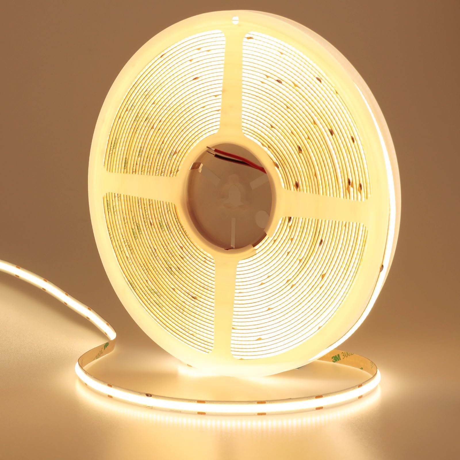 GOMING Tira LED COB 15M 24V Blanco Cálido 3000K Brillo Alto 11000lm CRI 93+ Luminiscencia Lineal Alta Densidad 384LED/M Not Impermeable IP20 Luces LED para Sala Estar Armario(Sin Alimentación)