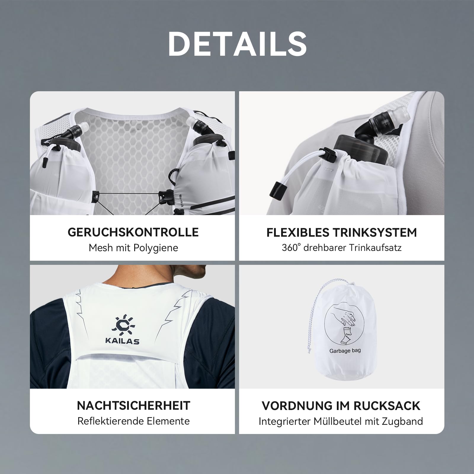 KAILAS FUGA AIR 8 IV Lauf-Hydrationsweste Leichtgewicht mit 2 TPU-Wasserblasen für Damen Herren Trailrunning Radfahren Wandern