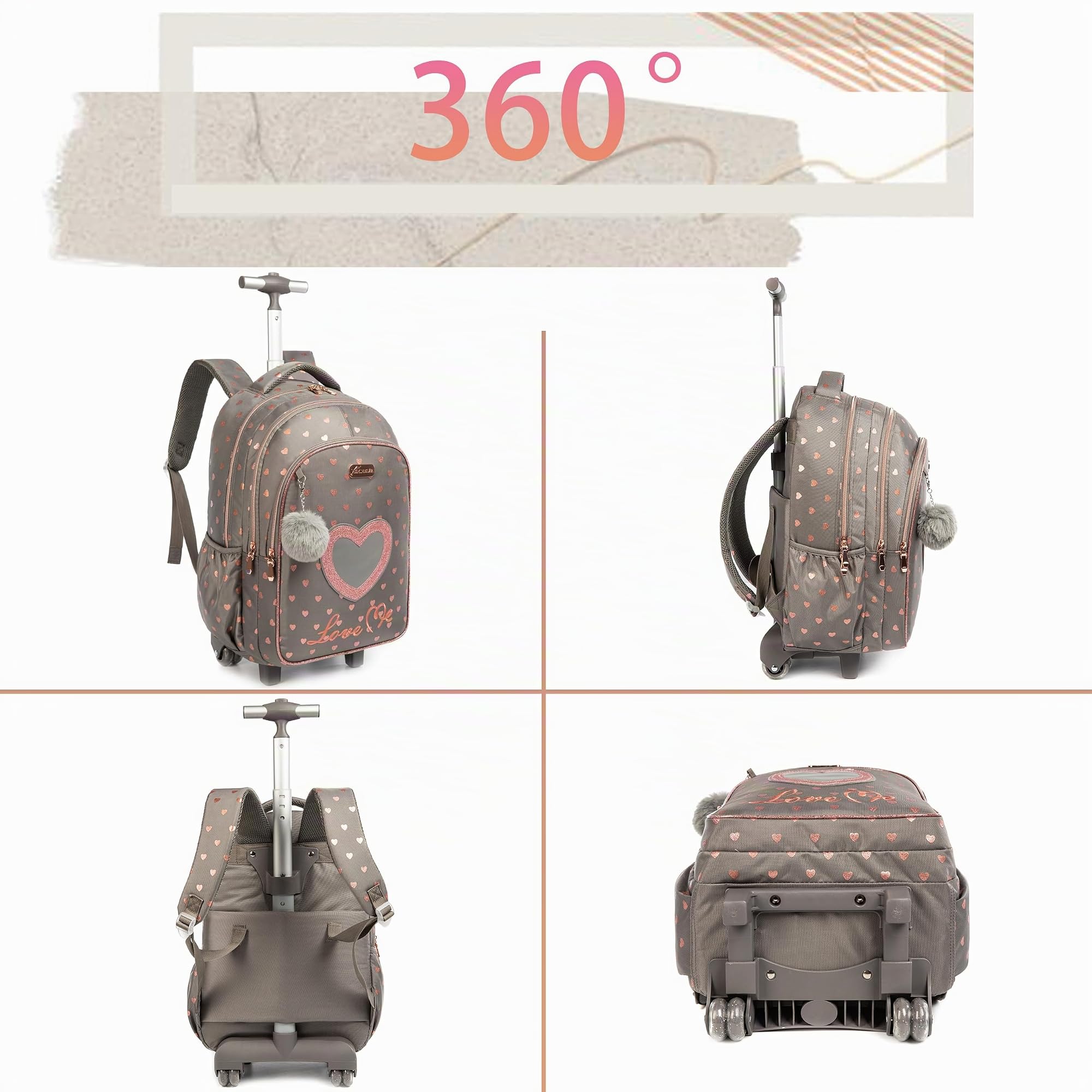 HTgroce Mochilas Escolares Niña con Ruedas, Mochilas Trolley Escolares con Bolsa de almuerzo Estuche escolar