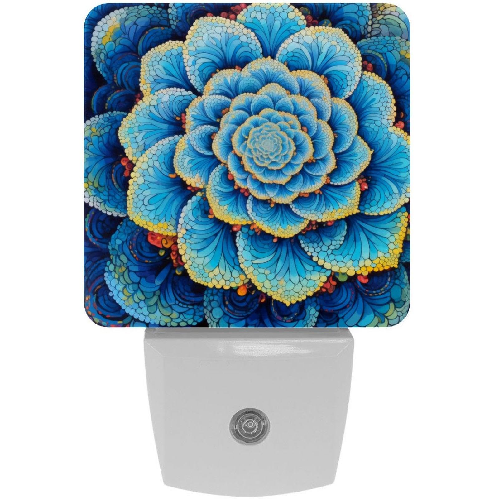 NEWzone Mandalas Flower Night Light Plug into Wall for Girls Boys Room, Decorative Nightlights Auto Sensor Led Lights Wall Decor Gifts for Women Nightlight, 2 Pack