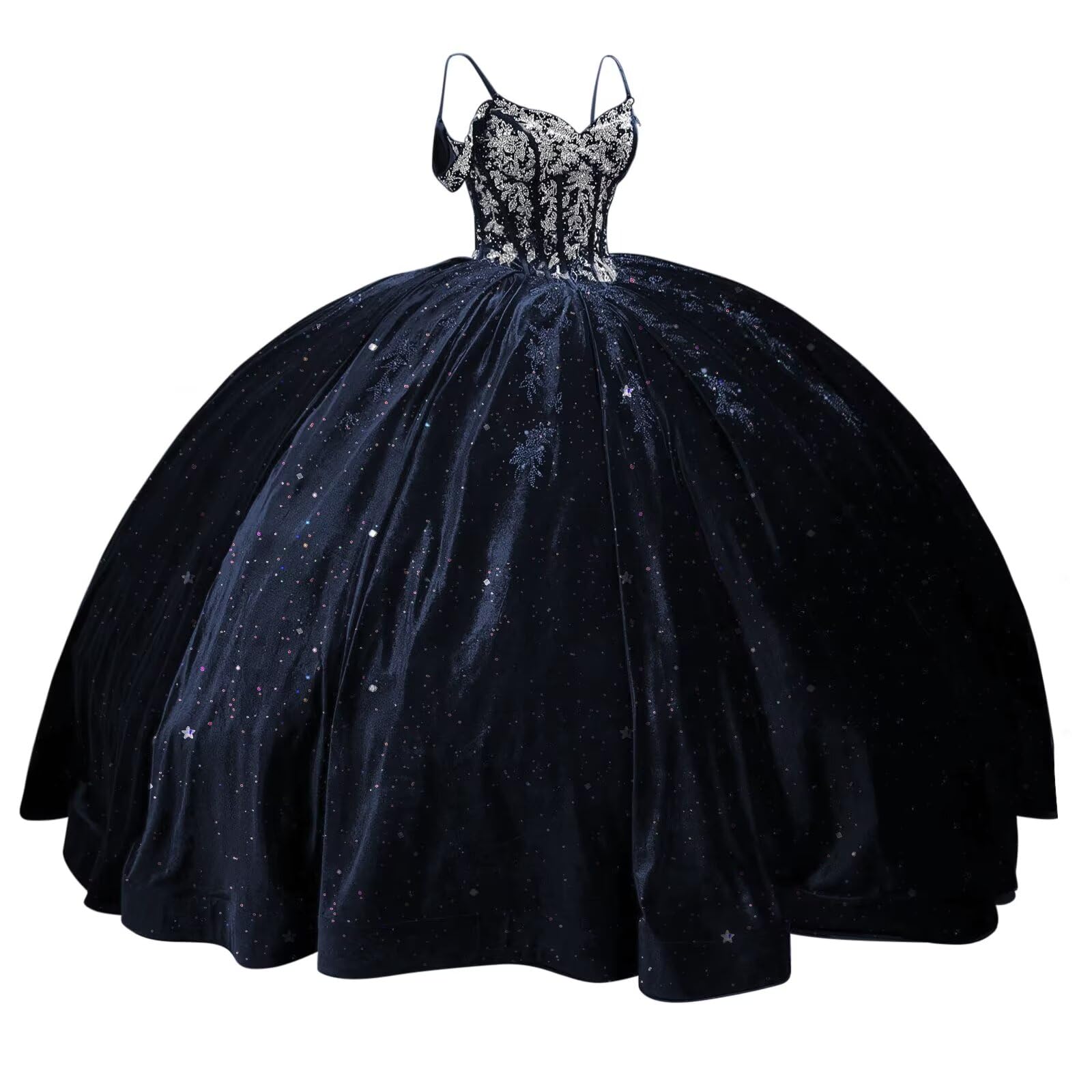 PFTFB Puffy Velvet Quinceanera Dresses Ball Gown Sweet 16 Dresses with Appliques Beaded Sparkly V Neck Evening Gown