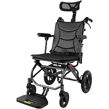 Portable Reclining Folding Wheelchair, Folding Transportation Wheelchair for Seniors, All Terrain Self Propelled Heavy Duty Senior Wheelchairs