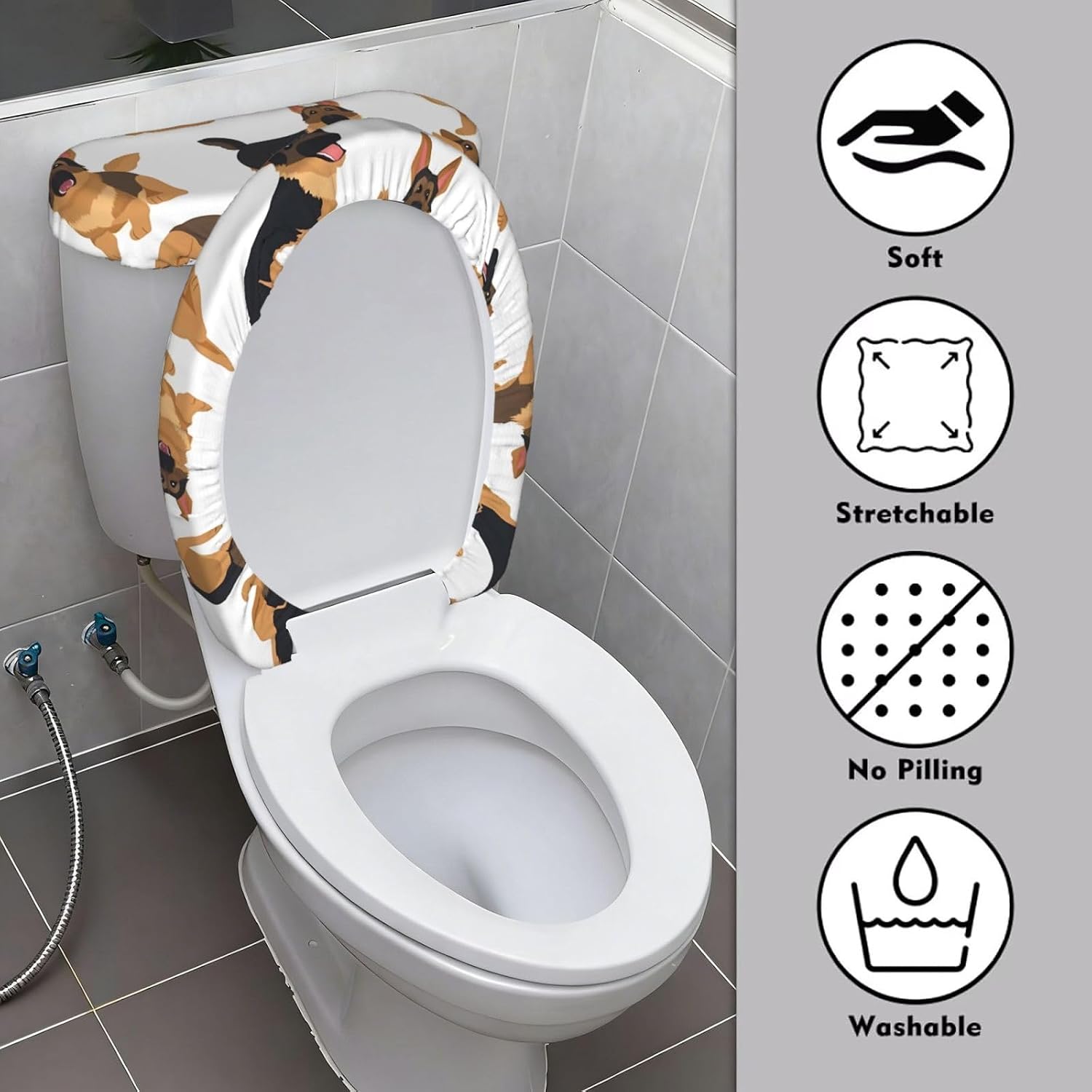 German Shepherd Toilet Tank Cover And Toilet Lid Cover Set Stretch Bathroom Toilet Lid Seat Cover