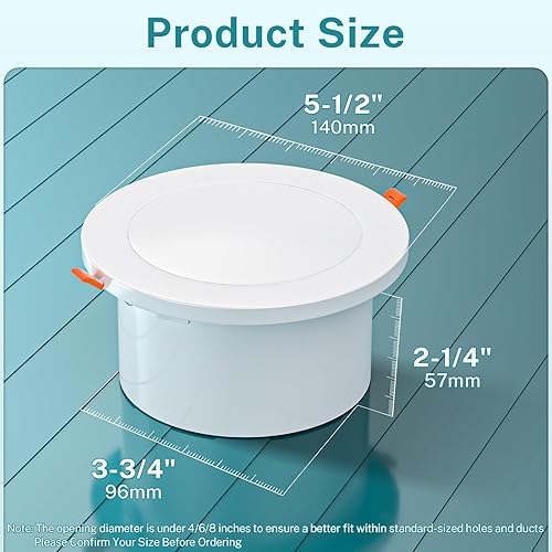 Miniatura 6 de HG Power - Ventilación de 4 pulgadas con panel ajustable y pantalla de malla extraíble, difusor de techo ABS con diseño de clip de bloqueo para