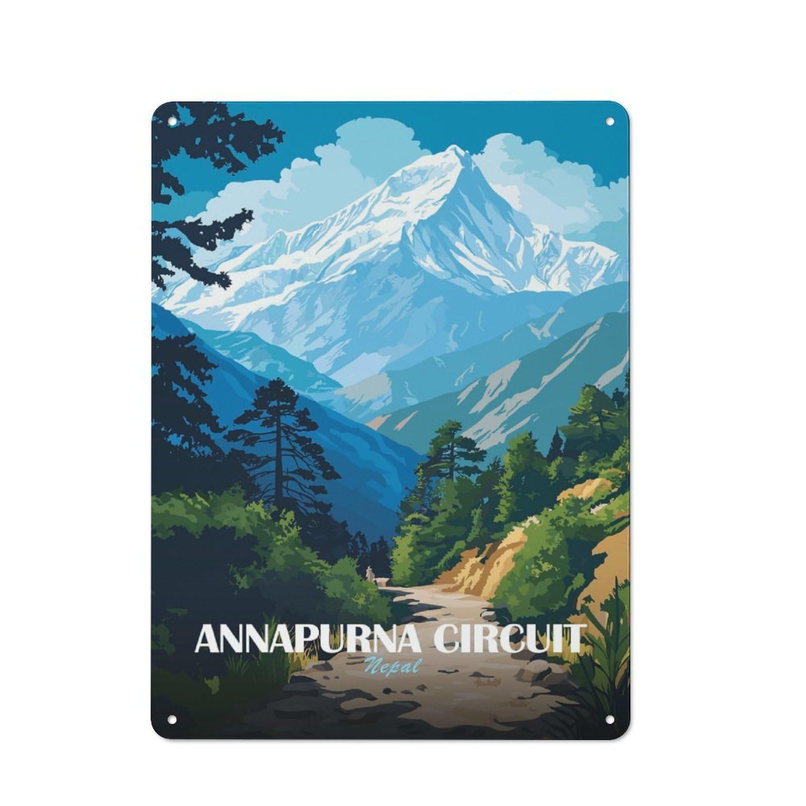 Junmoney Style-9 Urban Metal Wall Art Sign 40X30cm Featuring Annapurna Circuit Nepal Mountain Landscape, Studio Wall Art For Modern Home, Workshop, Office Or Cafe