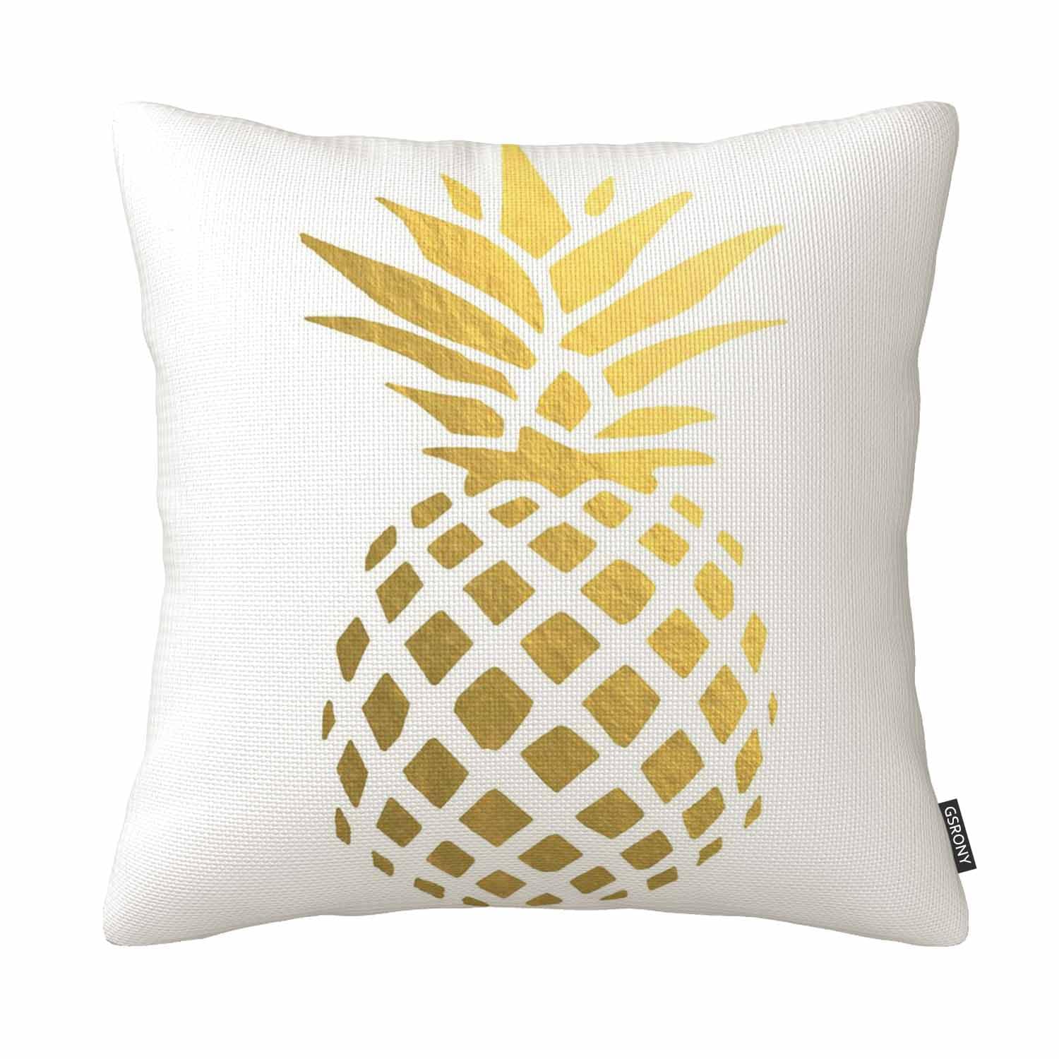 Gsrony White Lovely Shape Tropical Pineapple Fruit Golden Art Decorative Pillow Case Cotton Linen 18X18 Inches