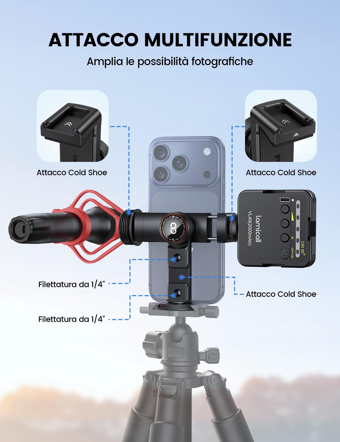 Lamicall 3-IN-1 Adattatore Cellulare per Treppiedi - [TOP Alluminio]