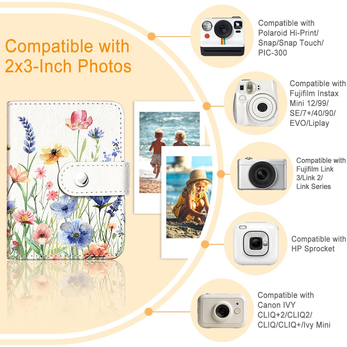 Album fotografico vintage floreale per film da 5 x 7,6 cm, 56 tasche, mini album carini per fotocamere istantanee Polaroid Fujifilm Instax Mini, supporti per foto Kpop