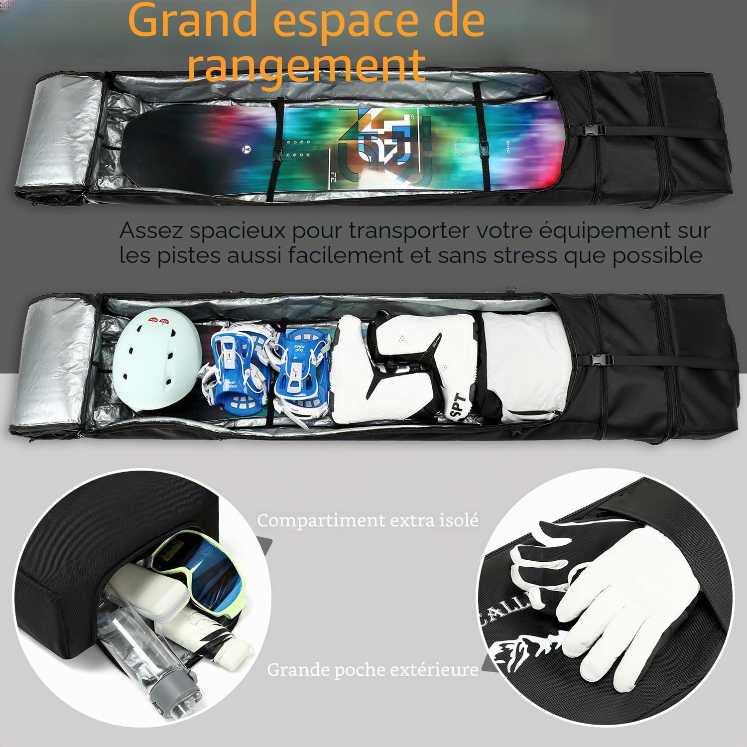 Sac de snowboard de voyage avec roulettes