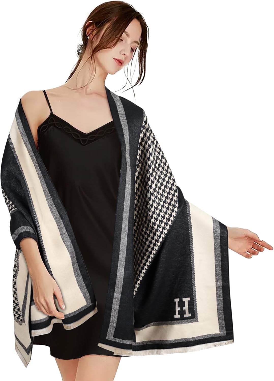 Scarfs for Women Pashmina Silky Shawl Wrap for Evening Dressing Blanket Open Front Poncho Cape - Image 6