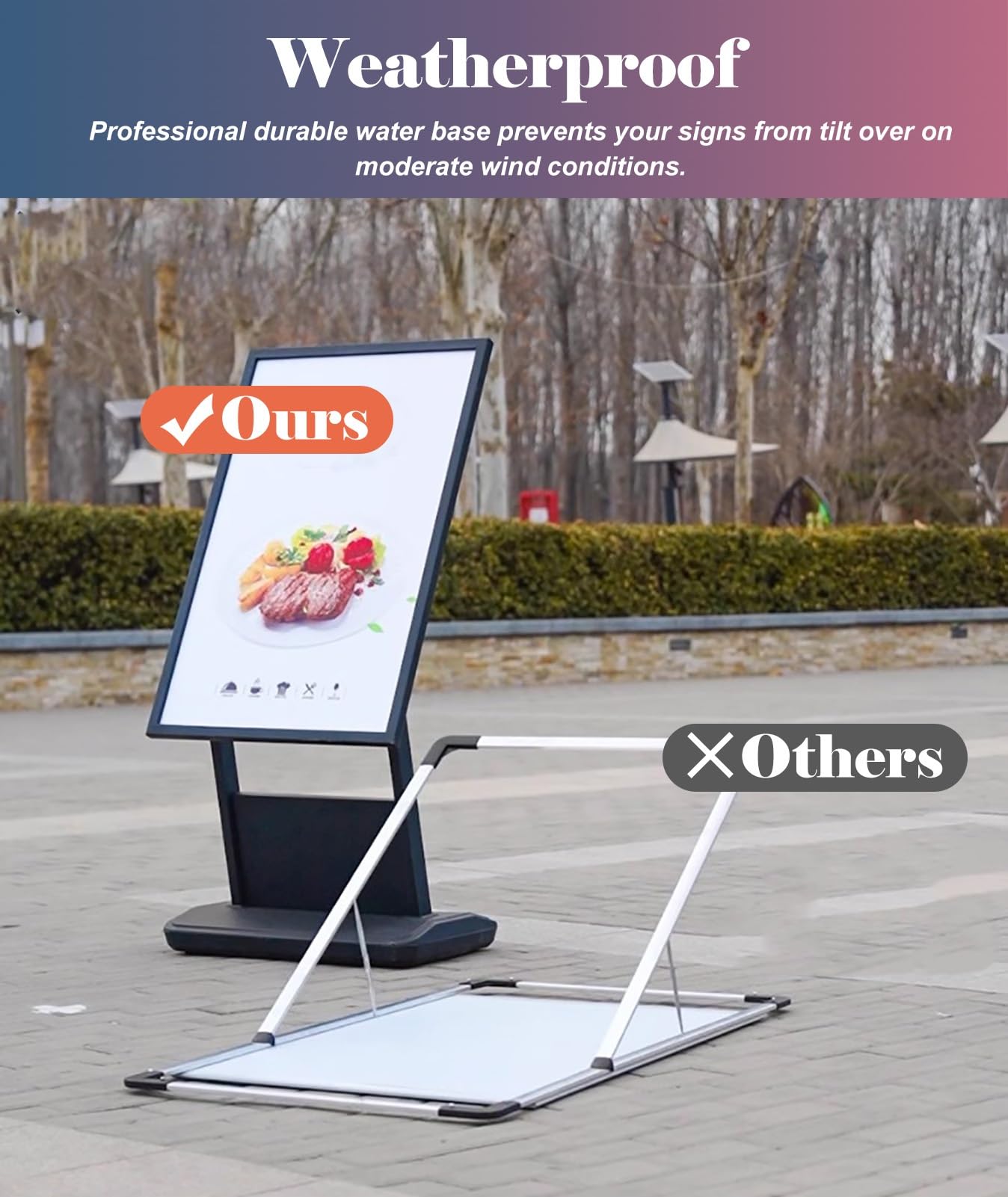 Caballete Publicidad Soporte Impermeable para Carteles de Acera, Carteles para Negocios Al Aire Libre, Soportes Metálicos con Ruedas y Base Lastrada para Carteles