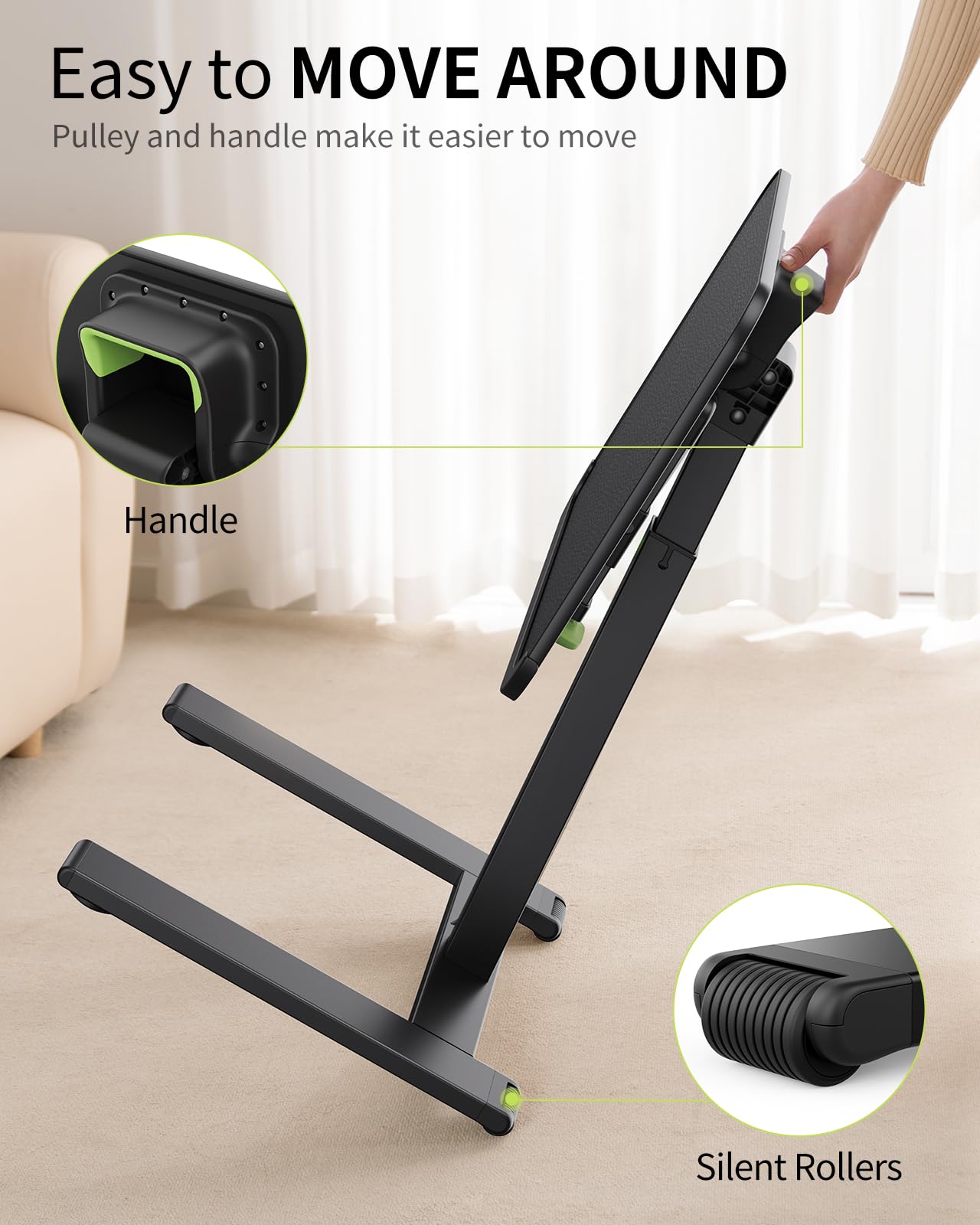 SAIJI Stabiler TV-Tablett mit Rollen, robuste Metall-TV-Tabletts zum Essen auf der Couch, höhenverstellbarer Schreibtisch für Bett, Sofa, Liege, tragbare kleine faltbare Tische