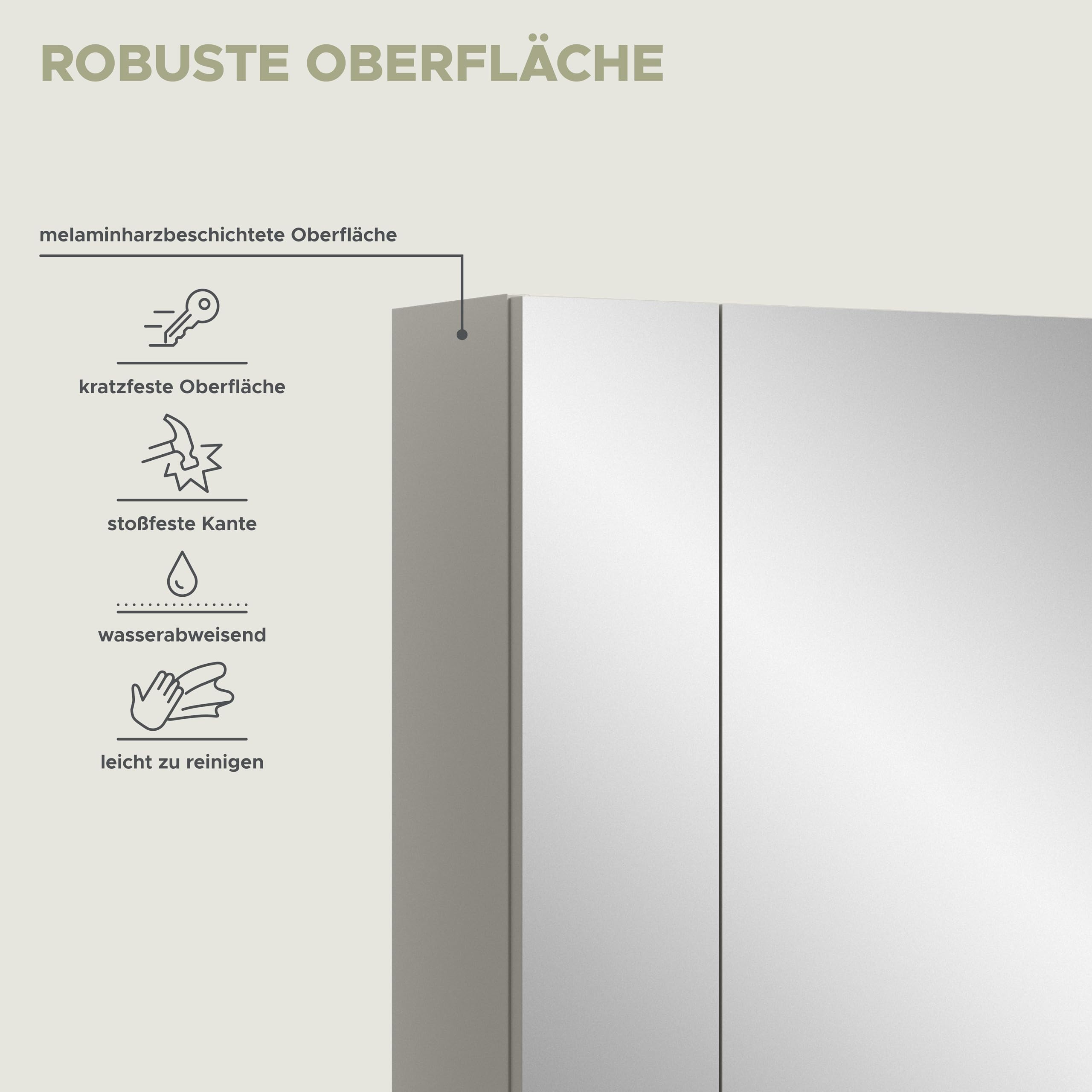 xonox.home – Spiegelschrank Ice 60x70x18 cm in Kaschmir Melamin und Kaschmir matt – Eleganter Badspiegel mit Stauraum – Ideale Lichtreflexion – Bild 9