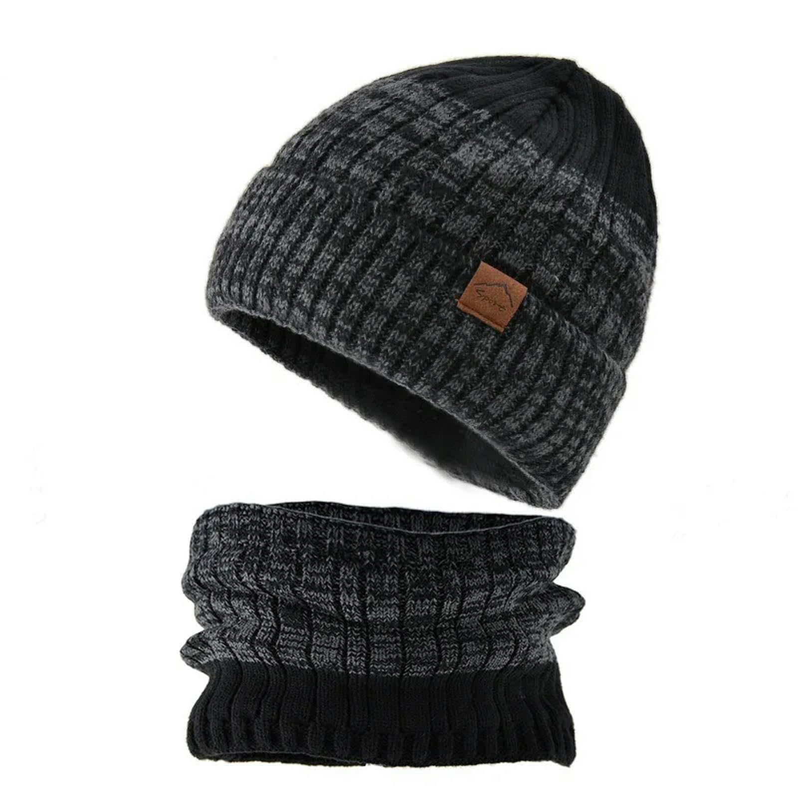 Schal Mütze Set Winter Gestrickter Hutschal Für Unisex Fleece Verdickt Im Freien Warm Und Kaltsicherer Hutschal-Set