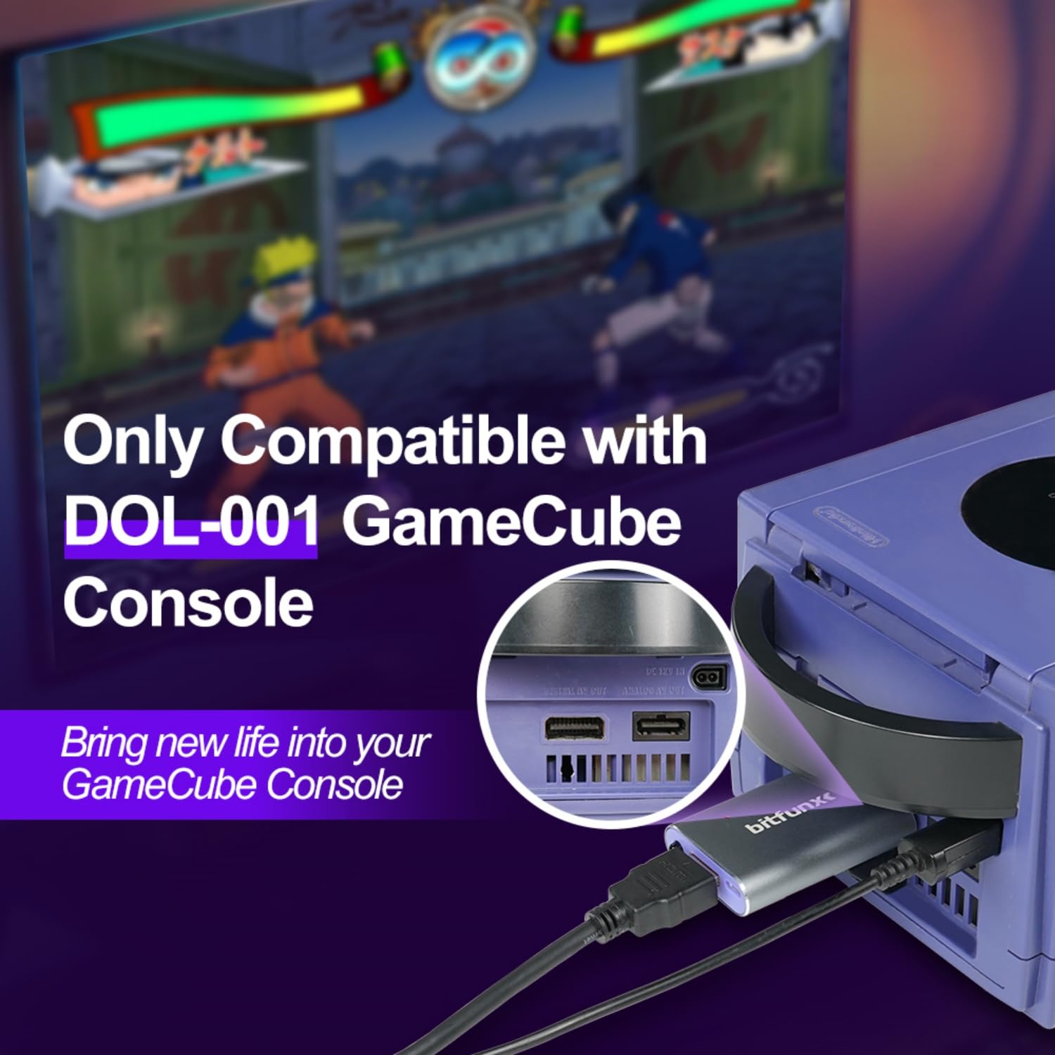 BITFUNX Adattatore HDMI NGC – Supporta 2X Line Doubler e Scanline Profile, include telecomando IR, adattatore per videogiochi Plug & Play per console NGC DOL-001
