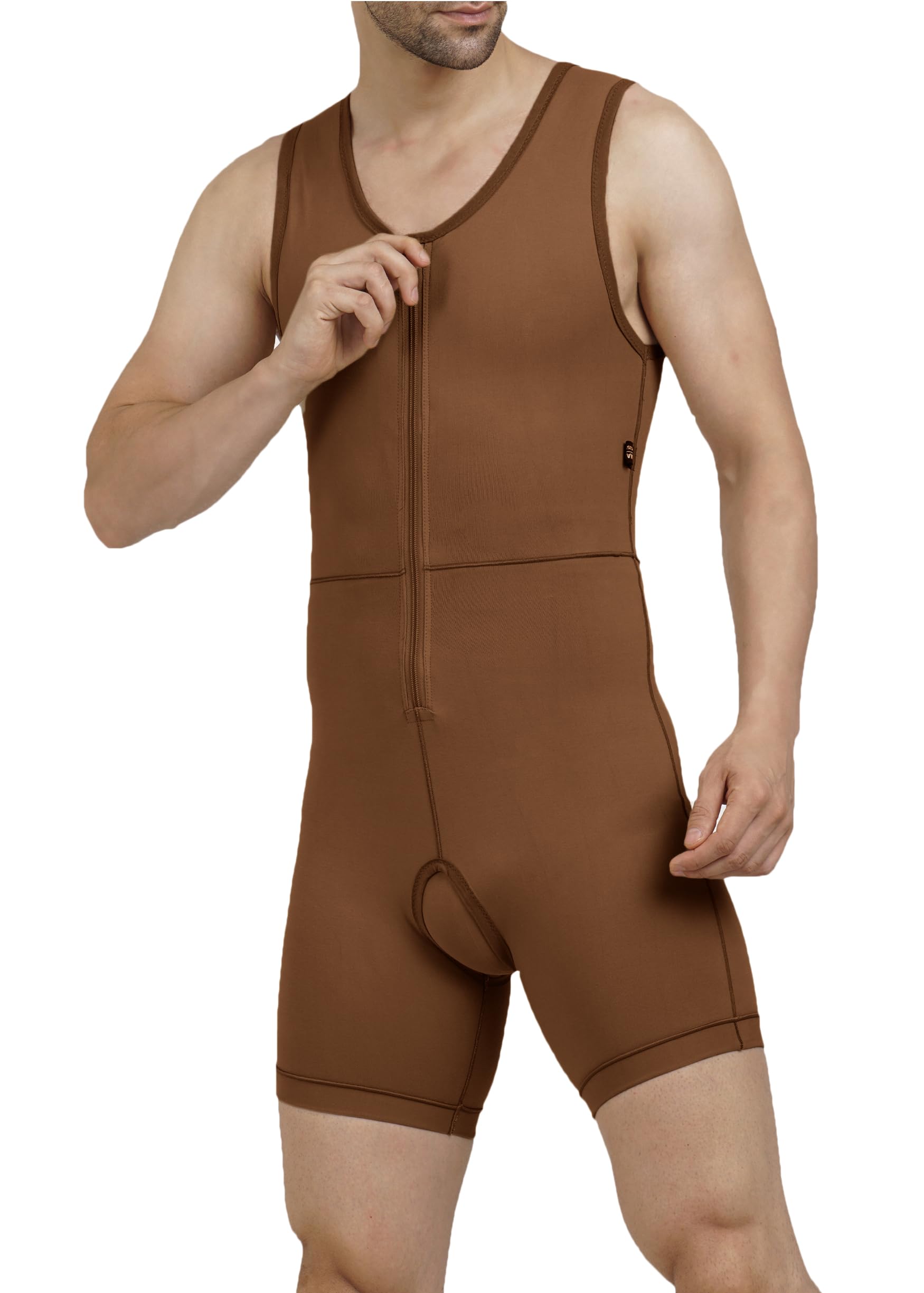 Medical Compression Bodysuit for Men upto Mid-Thigh | SLEEVELESS | HIGH COMPRESSION | Medical Compression Garment | Full Body Shapewear | Post Surgical Support-image-24