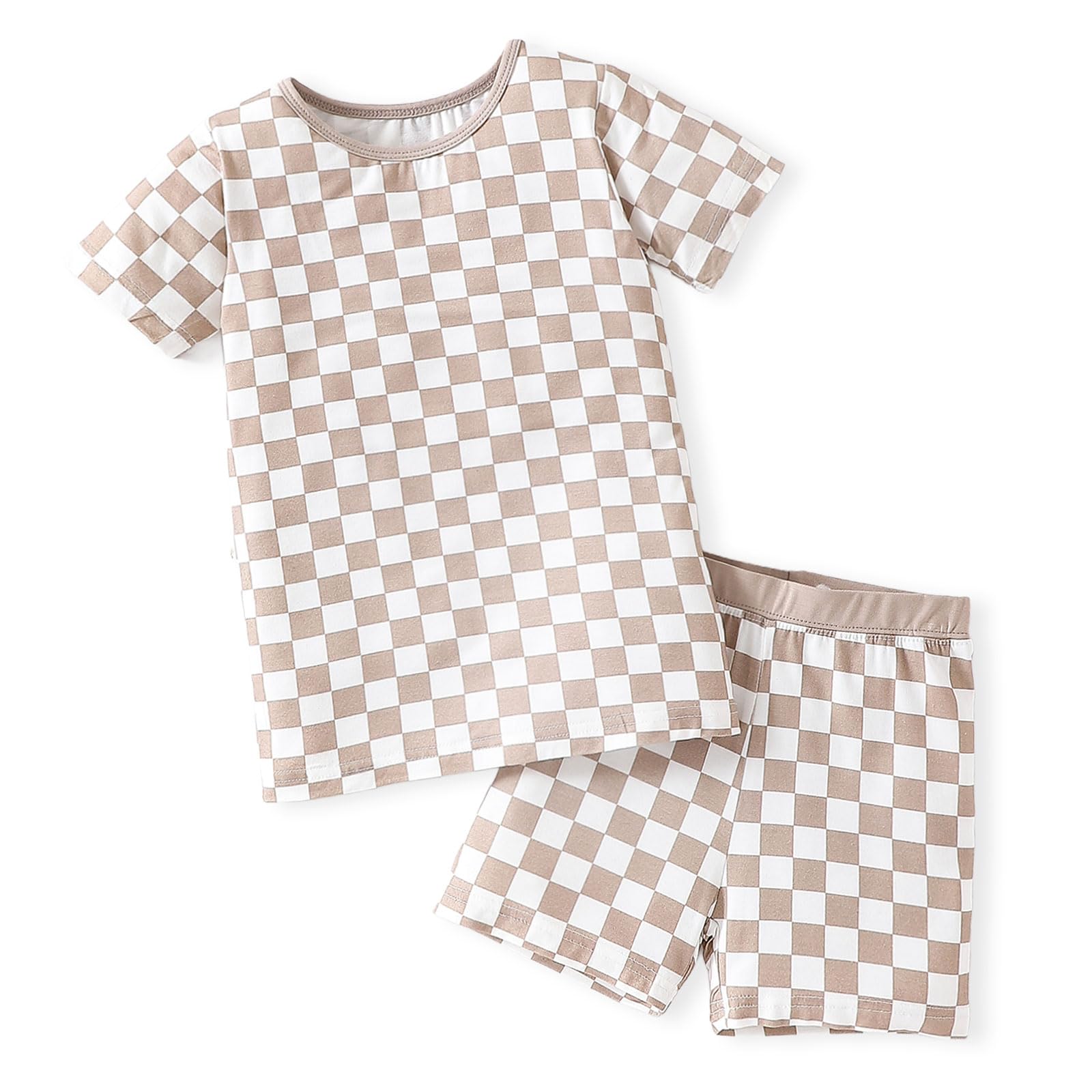 OPAWO Bamboo Pajamas Toddler Boy Clothes Checkered Tee and Shorts 2 Piece Summer Bamboo Baby Pajamas Sleepwear Pjs Set 12M-5T