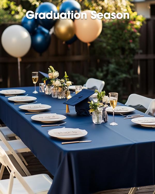 Pureegg Plastic Table Cloth Disposable 20 Pack, 54 x 108 Inch Table Cloths, Graduation Decorations Class of 2026, Graduation Party, Tablecloths, Rectangle, Plastic Cover, Leakproof & Sturdy, Navy Blue by Pureegg - Used condition - Image 8