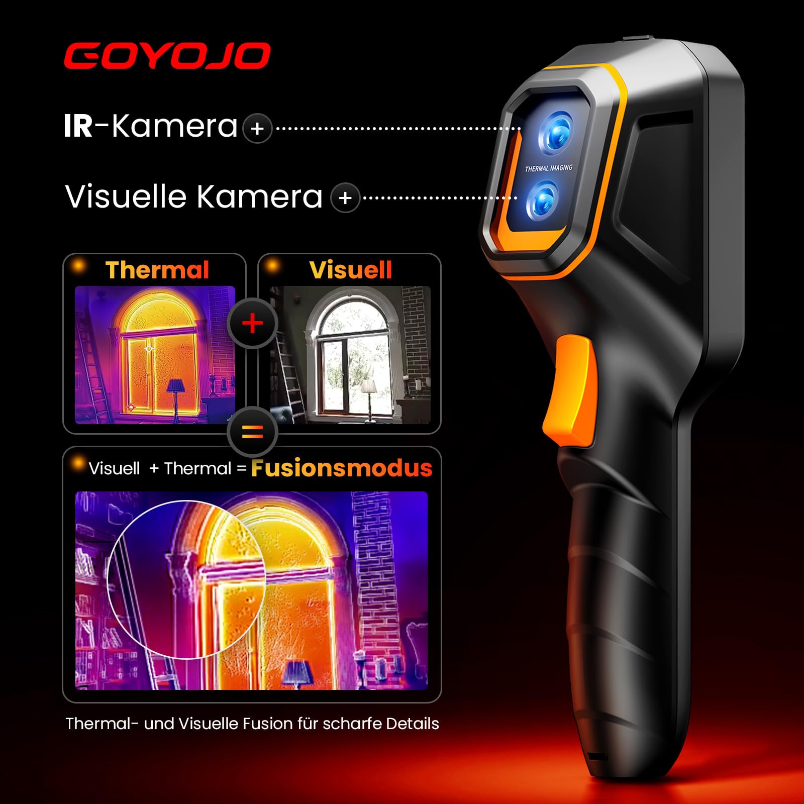 GOYOJO Wärmebildkamera 240×240 IR-Auflösung, 25Hz Infrarotkamera mit 2MP Sichtkamera, -20°C bis 550°C, Handheld Infrared Camera Thermal Imaging für Hausinspektion, Lecksuche, Elektrik und HVAC