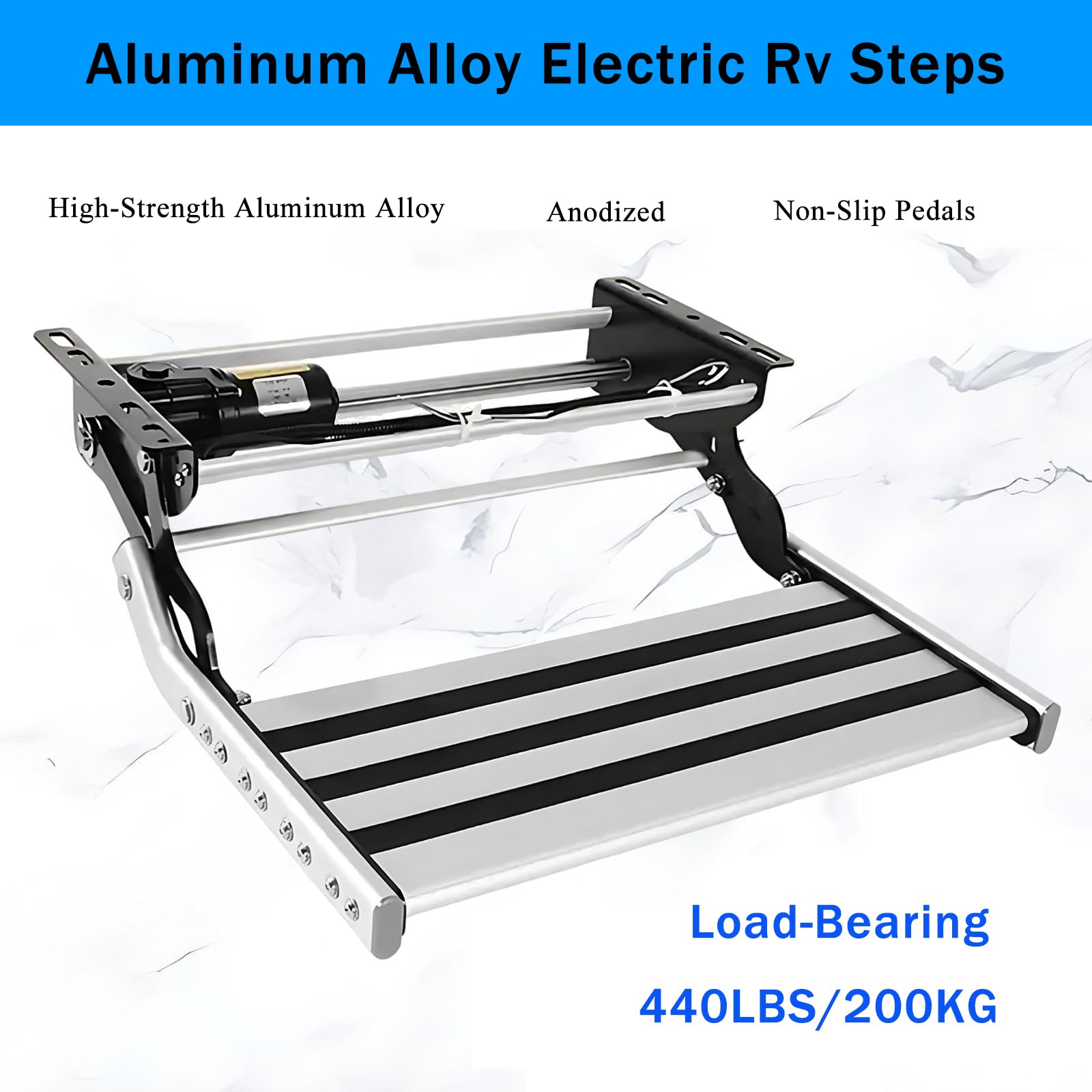 Gradini Elettrici RV Pieghevoli Singoli/Doppi con LED, Gradino Elettrico in Lega di Alluminio, Carico Massimo 200 kg, Antiscivolo, 12 V, Pieghevole, per Camper