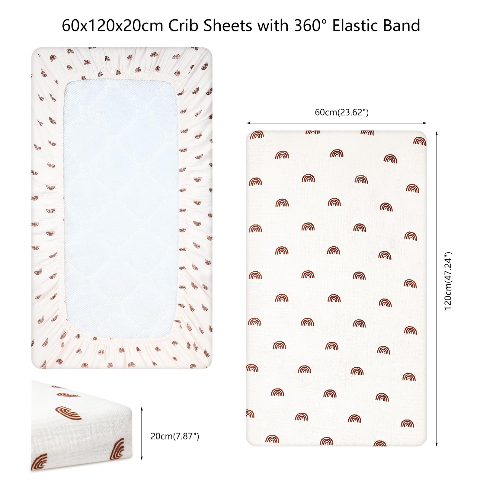 Peepeemax Cot Bed Sheets 140 x 70 Fitted, Muslin Cotton Cot Sheets - Image 4