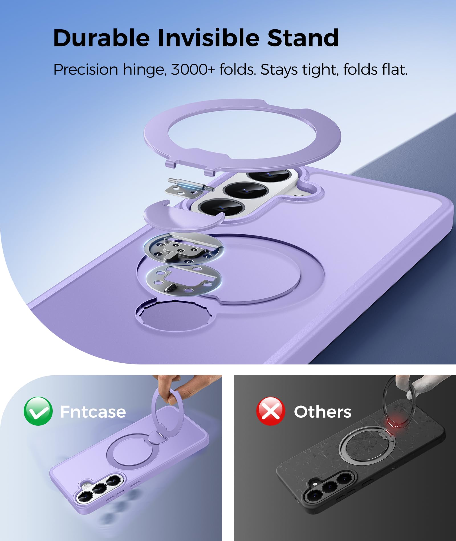 FNTCASE Funda para Samsung Galaxy S26 FE con soporte magnético giratorio de | Compatible con Magsafe, protector de pantalla, protección completa de la cámara, translúcida de grado mate
