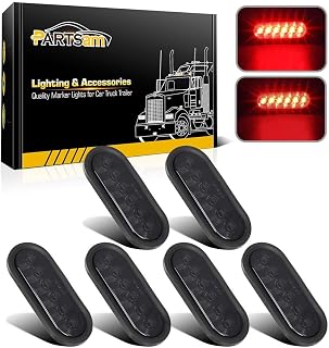 Partsam 6 Inch Oval Red Led Trailer Tail Lights Smoked Sealed Grommet Mount Stop Turn Tail Brake Marker Lights for Trailer Truck RV Grommet and Plugs Included Waterproof 12V (Pack of 6)