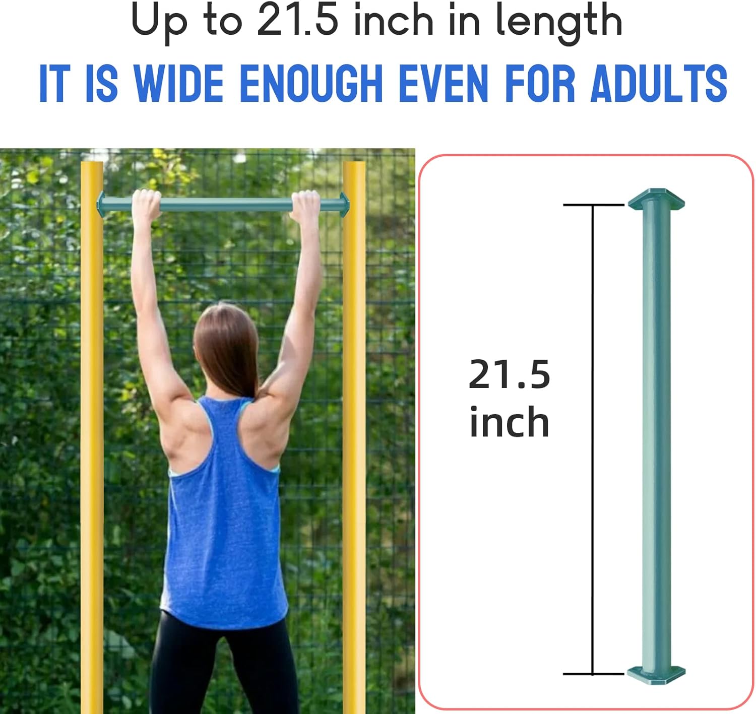 Extra Long 21.5" Steel Monkey Bars for Backyard - Ladder Rungs Hardware Kit - Hexagonal at Both Ends (Set of 6) (Green)