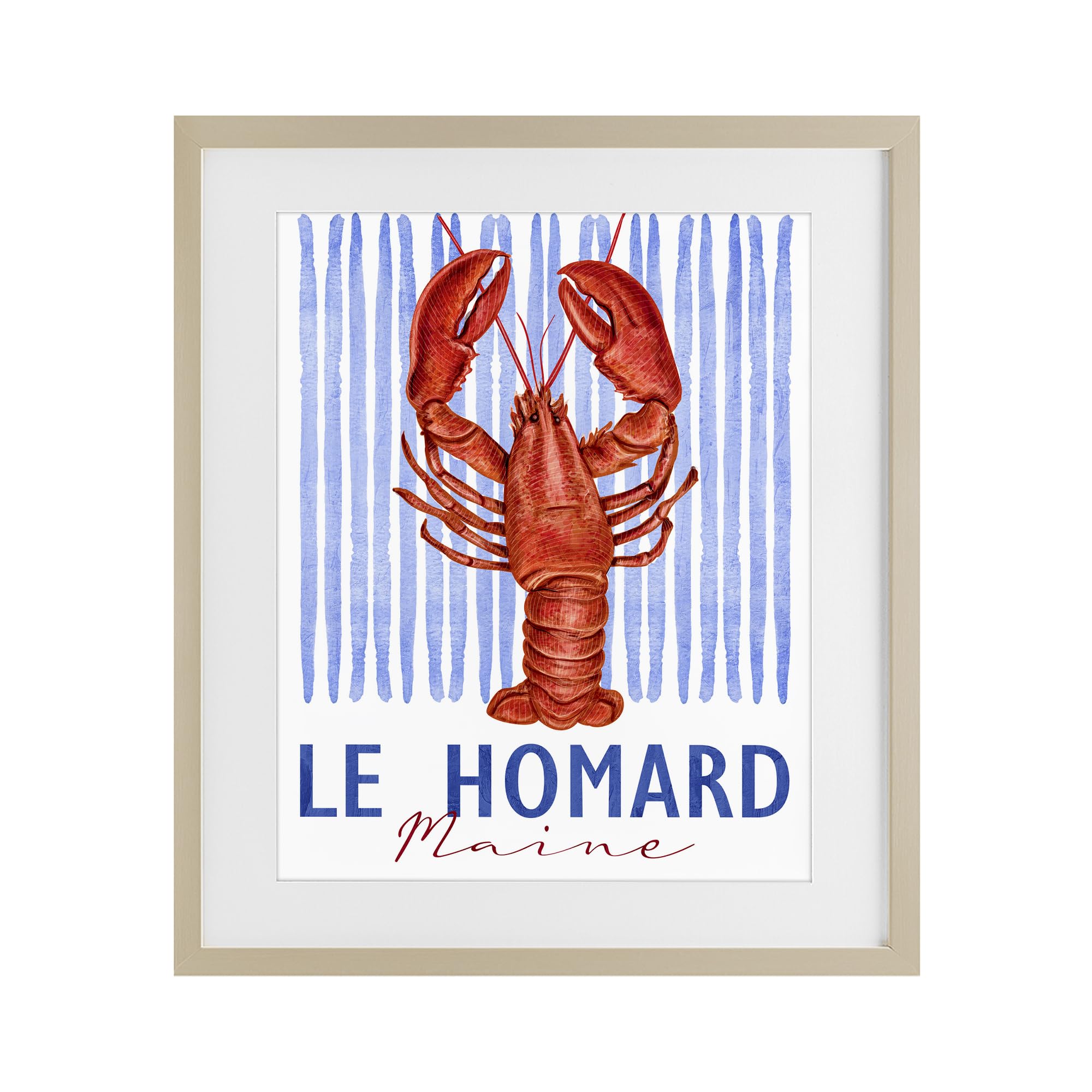 Stupell Industries Harvest Pine (Textured) 'Le Homard Nautical Stripes'| Framed Print Under Glass