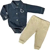 Kit 2 Peças Completo Pagão Bebe Mijão Camisa Jeans Luxo Tamanho:P;Cor:Multicolorido
