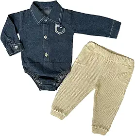 Kit 2 Peças Completo Pagão Bebe Mijão Camisa Jeans Luxo Tamanho:P;Cor:Multicolorido