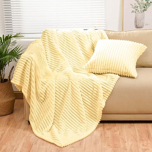 Miniatura 13 de Bnuitland - Manta de franela marrón con funda de almacenamiento, 300 GSM, manta de sofá súper suave con patrón de rayas de forro polar para bebés